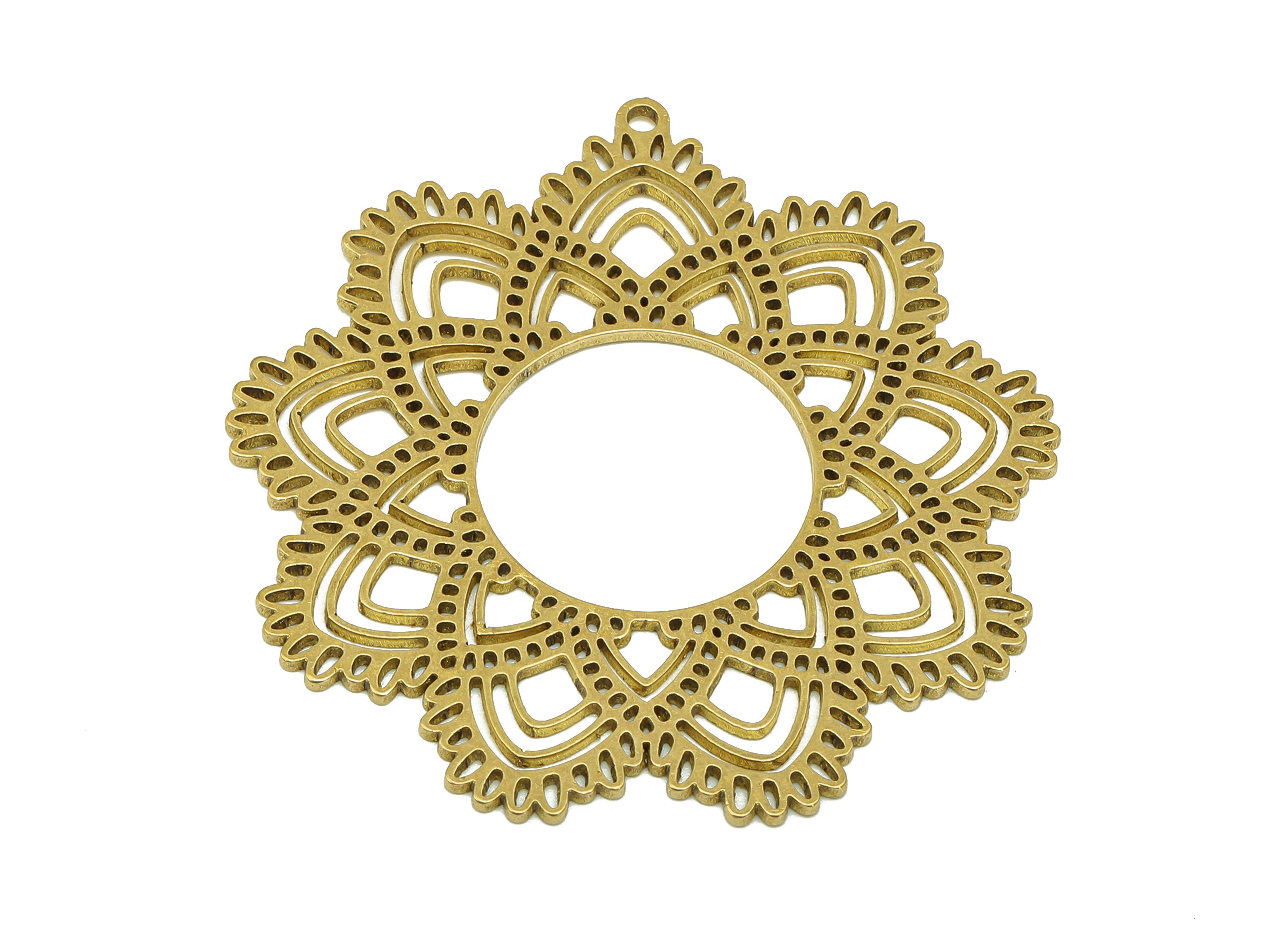 Brass Sunflower Earring Charms - Raw Brass Hollow Flower Earring - Botanical Pendant With Loop - For Necklace - 42.65x44.8x0.69mm - PPA6830 - DOMEDBAZAAR