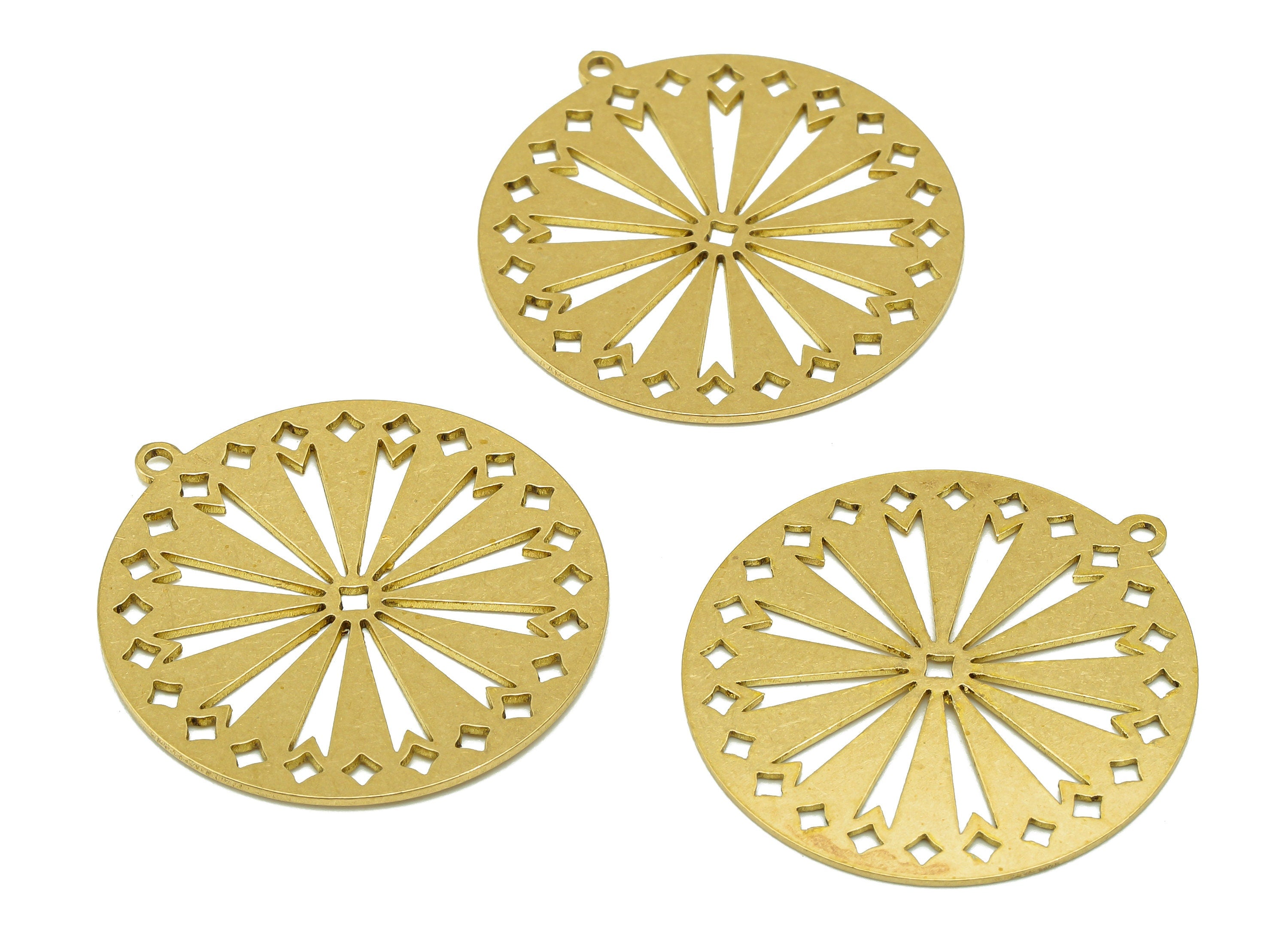 Brass Round Flower Earring Charms - Raw Brass Falling Stars Earring - Shooting Stars Pendant With Loop - 31.84x29.66x0.69mm - PPA7005 - DOMEDBAZAAR