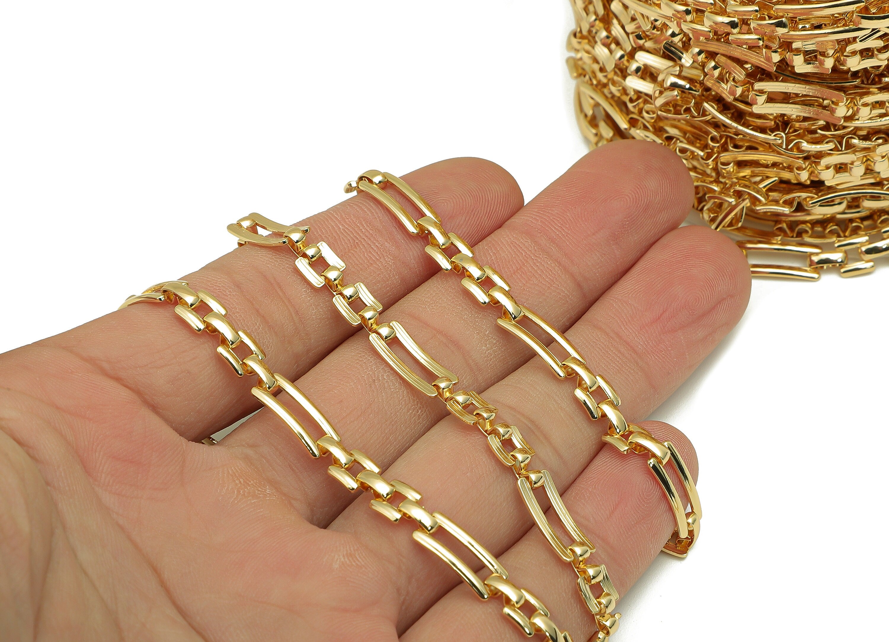 Brass Connected Tags Chunky Chain - Paperclip Chain - Rectangle Links Chain - 18K Chains - Bracelet Chain - 26.8x5.4x0.9mm - RGP6113 - DOMEDBAZAAR