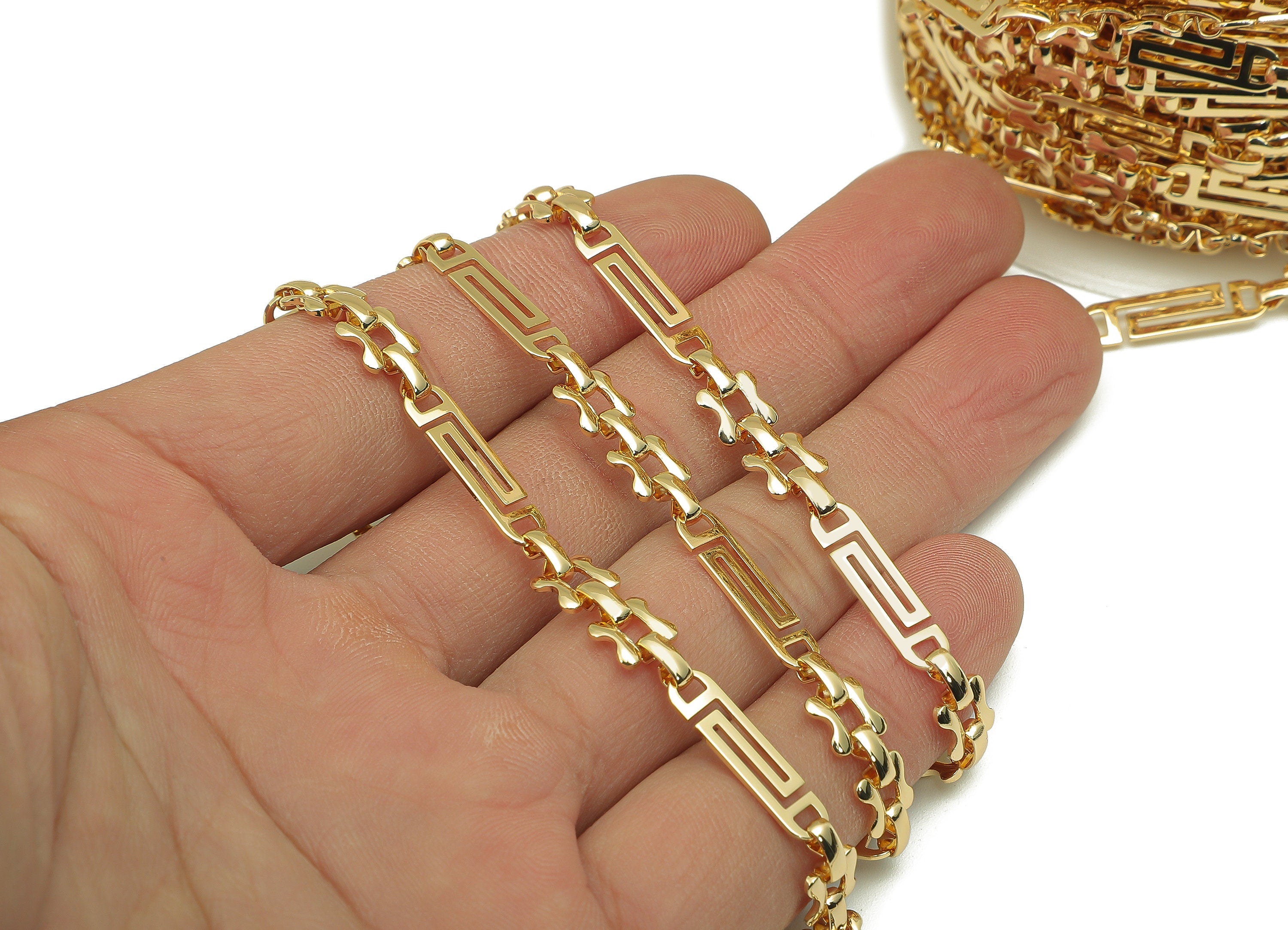 Brass Connected Tags Chunky Chain - Paperclip Chain - Rectangle Links Chain - 18K Chains - Bracelet Chain - 33.9x4.7x0.6mm -RGP6115 - DOMEDBAZAAR