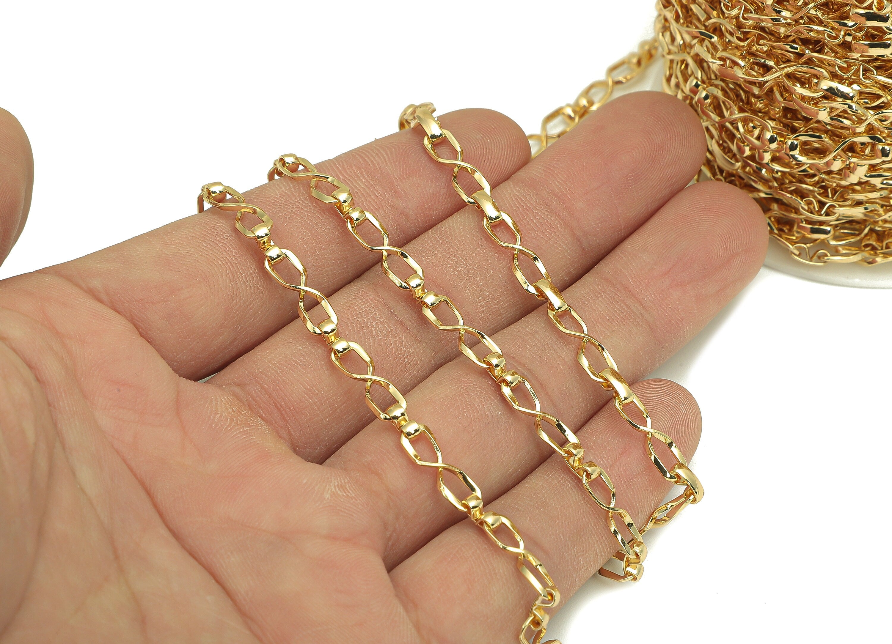Brass Connected Tags Chunky Chain - Paperclip Chain - Infinity Links Chain - 18K Chains - Bracelet Chain - 17.6x4.4x0.9mm - RGP6199 - DOMEDBAZAAR