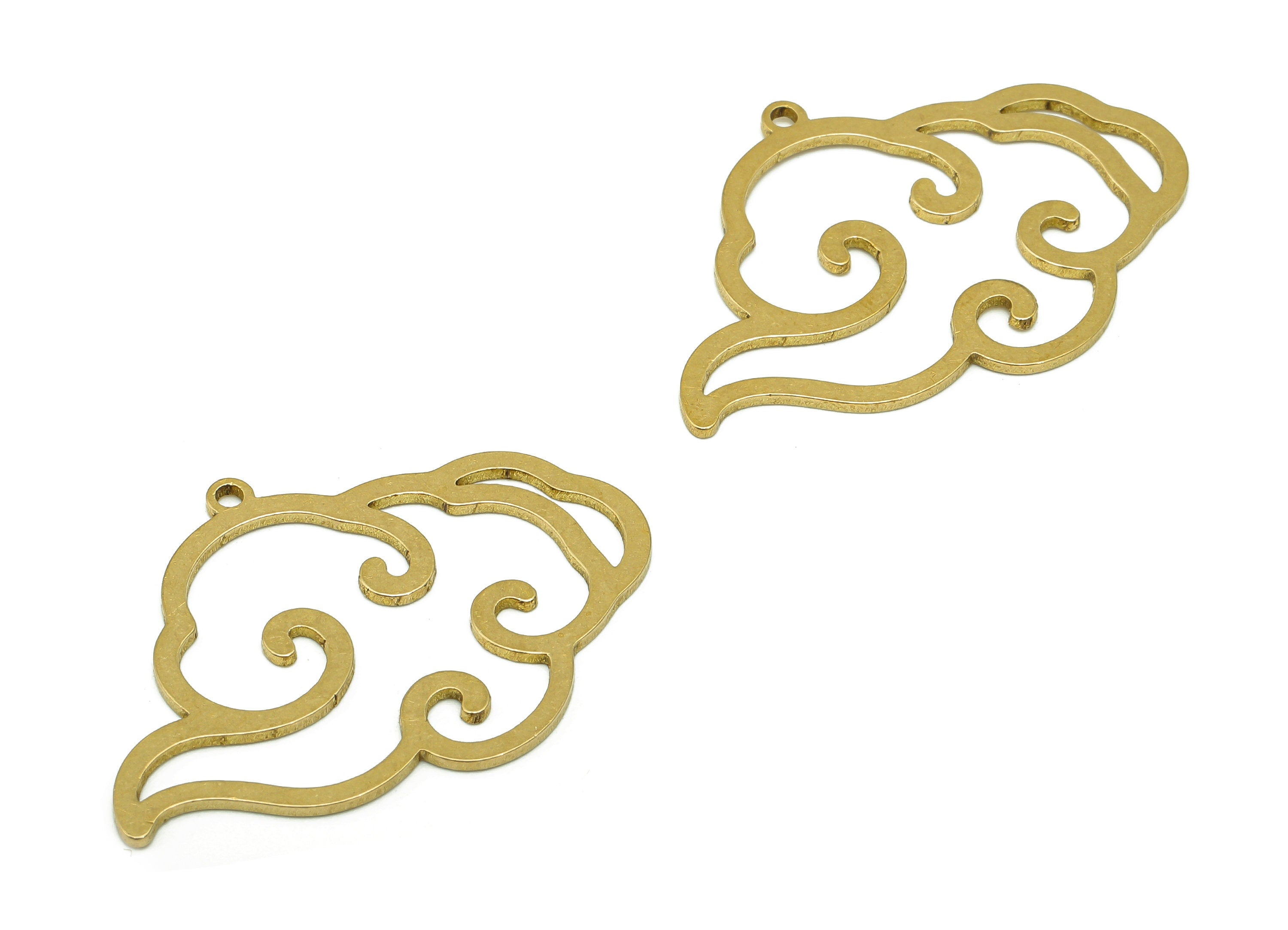 Brass Cloud Earring Charm - Raw Brass Cloud Cutout Earring - The Clouds Pendant With Loop - For Necklace - 37.76x26.72x0.87mm - PPA7029 - DOMEDBAZAAR