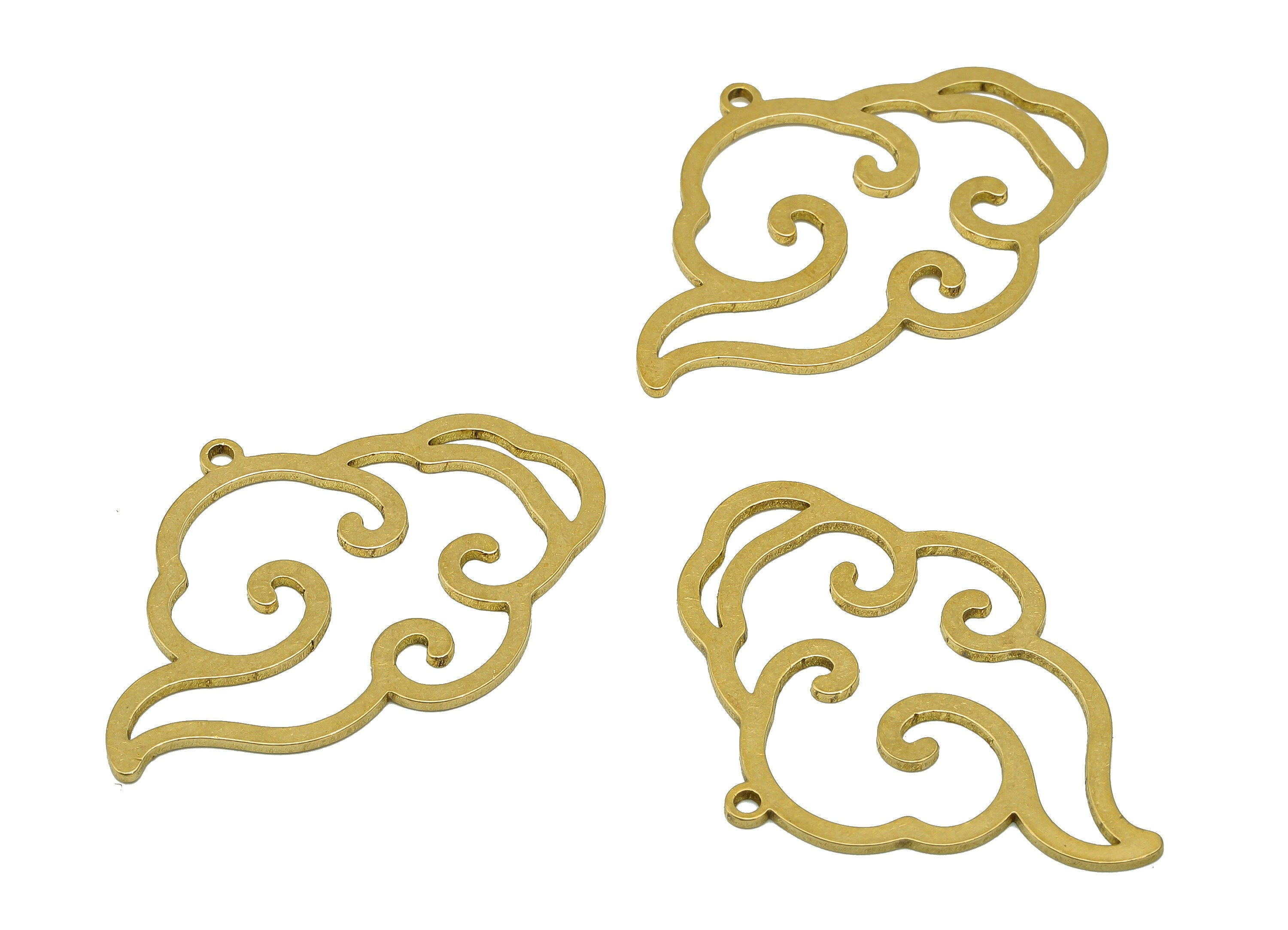Brass Cloud Earring Charm - Raw Brass Cloud Cutout Earring - The Clouds Pendant With Loop - For Necklace - 37.76x26.72x0.87mm - PPA7029 - DOMEDBAZAAR