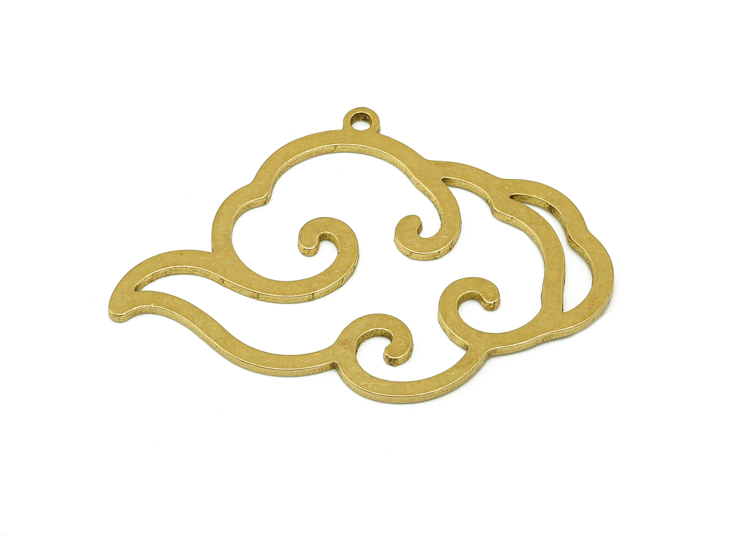 Brass Cloud Earring Charm - Raw Brass Cloud Cutout Earring - The Clouds Pendant With Loop - For Necklace - 37.76x26.72x0.87mm - PPA7029 - DOMEDBAZAAR
