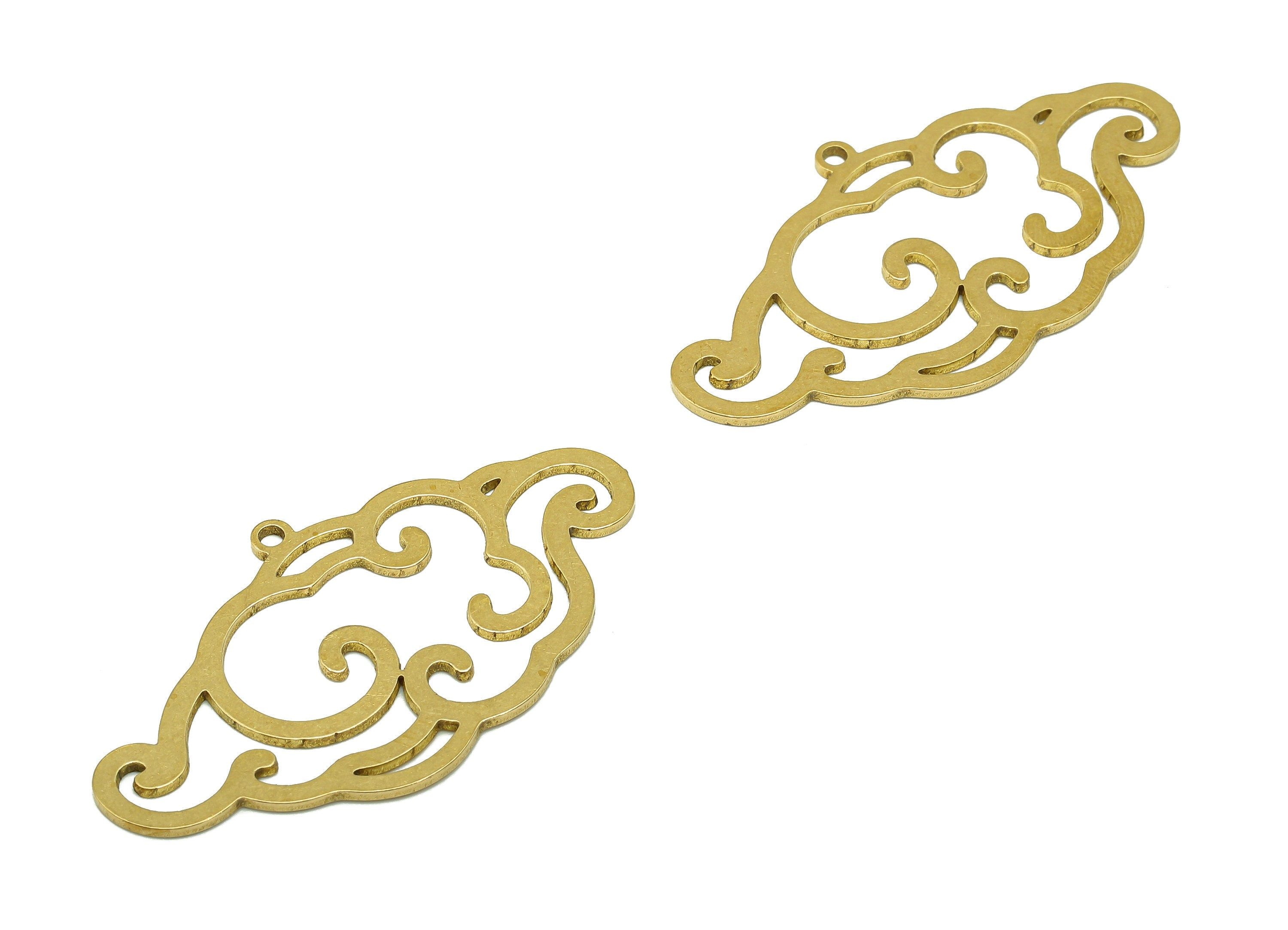 Brass Cloud Earring Charm - Raw Brass Cloud Cutout Earring - The Clouds Pendant With Loop - For Necklace - 41.89x22.33x0.9mm - PPA7045 - DOMEDBAZAAR