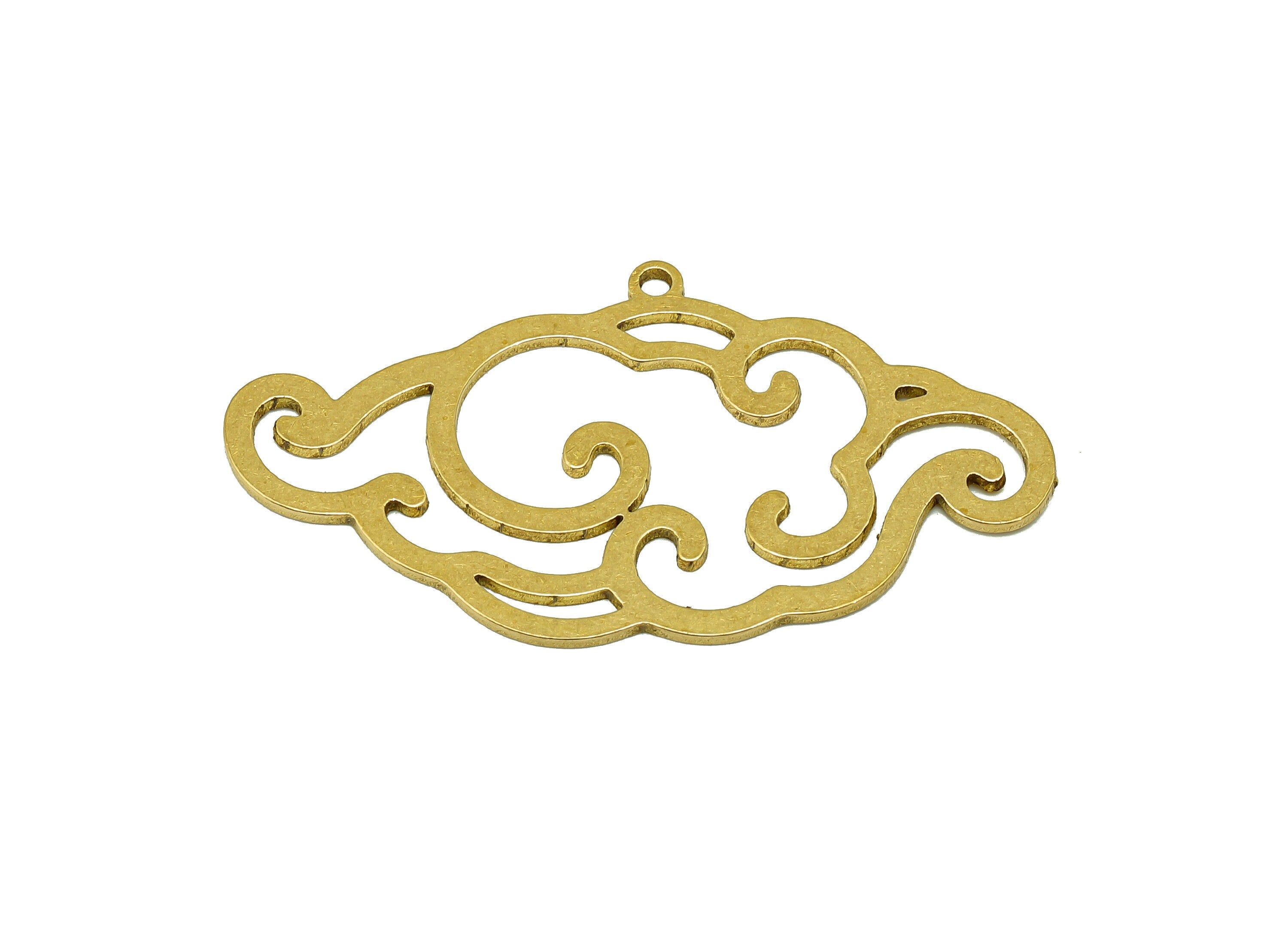 Brass Cloud Earring Charm - Raw Brass Cloud Cutout Earring - The Clouds Pendant With Loop - For Necklace - 41.89x22.33x0.9mm - PPA7045 - DOMEDBAZAAR