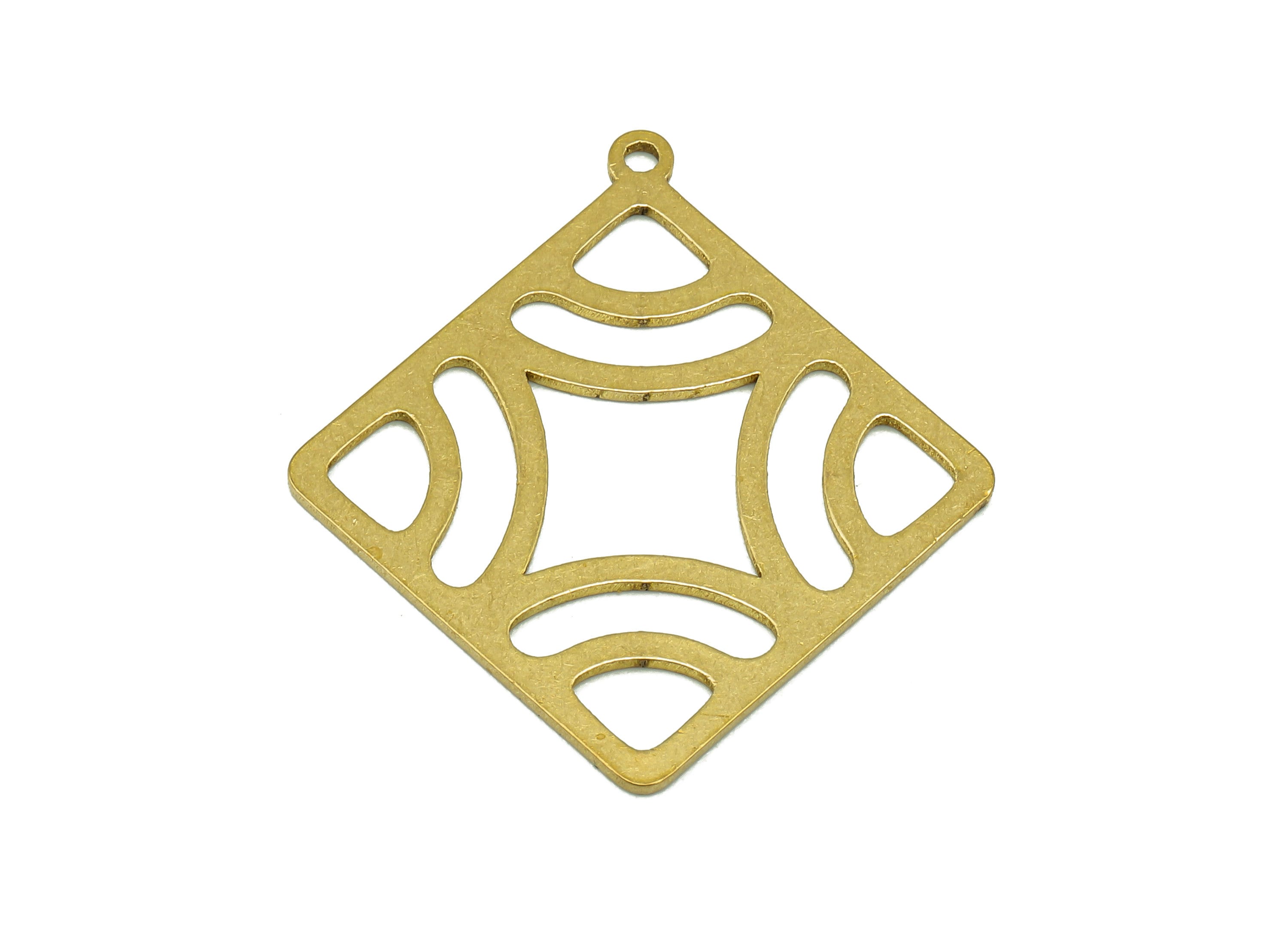 Brass Square Earring Charm - Raw Brass Cutout Triangles Square Earring - Diamond Pendant With Loop - For Necklace - 32x29.5x0.9mm - PPA7142 - DOMEDBAZAAR