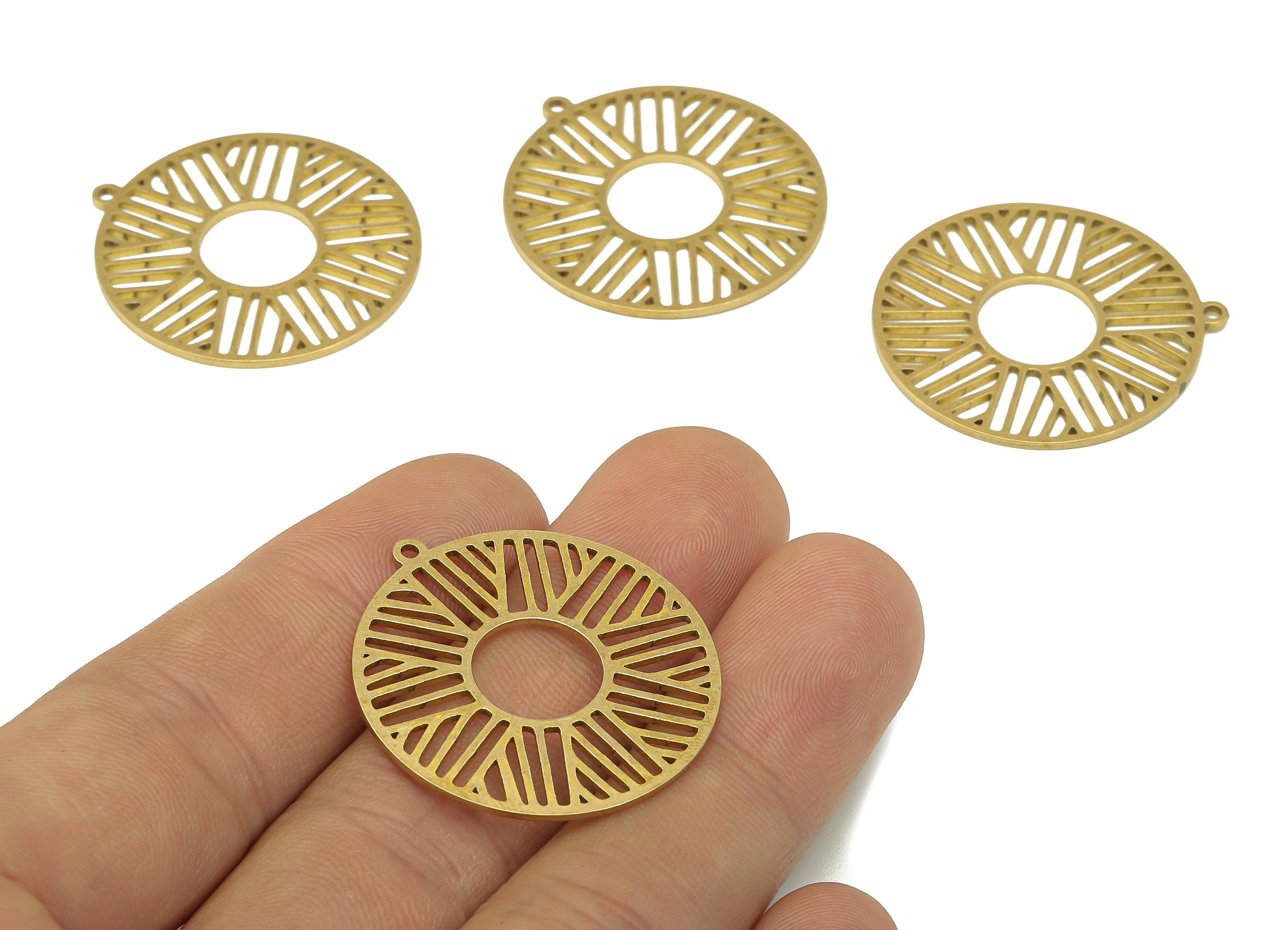 Brass Round Earring Charms - Raw Brass Circle Cutout Earring - Round Pendant With Loop - Circle Charm For Necklace - 31.9x29.6x0.8mm-PPA7221 - DOMEDBAZAAR