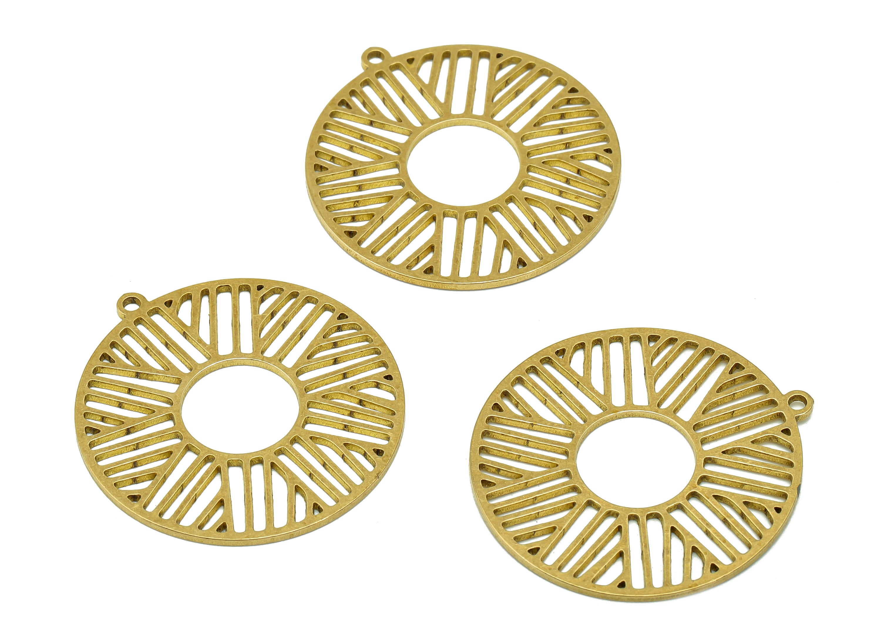 Brass Round Earring Charms - Raw Brass Circle Cutout Earring - Round Pendant With Loop - Circle Charm For Necklace - 31.9x29.6x0.8mm-PPA7221 - DOMEDBAZAAR
