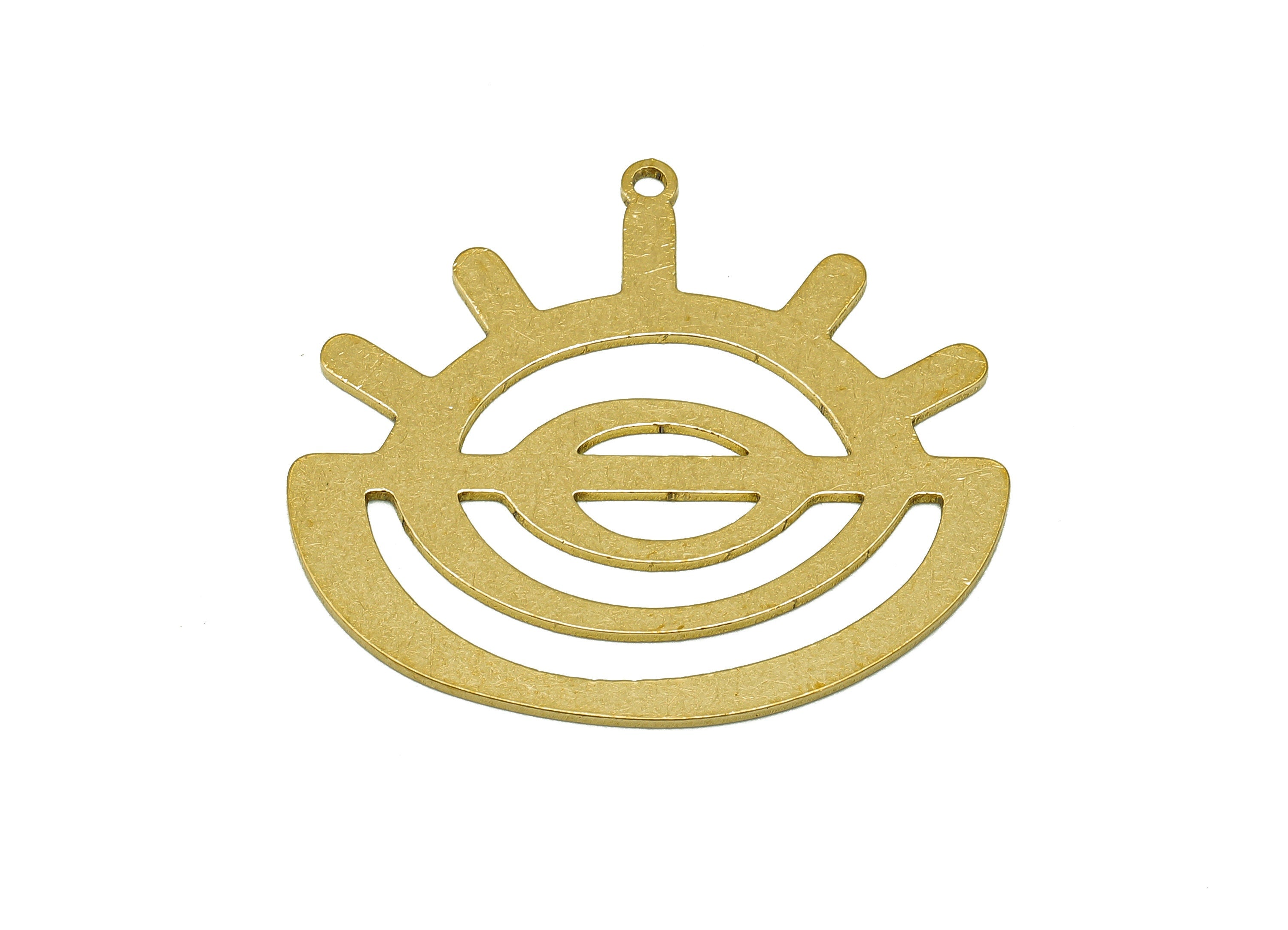 Brass Semicircle Earring Charms - Raw Brass Sunrise Cutout Earring - Sunup Pendant With Loop - For Necklace - 34.64x24.37x0.67mm - PPZ0213 - DOMEDBAZAAR