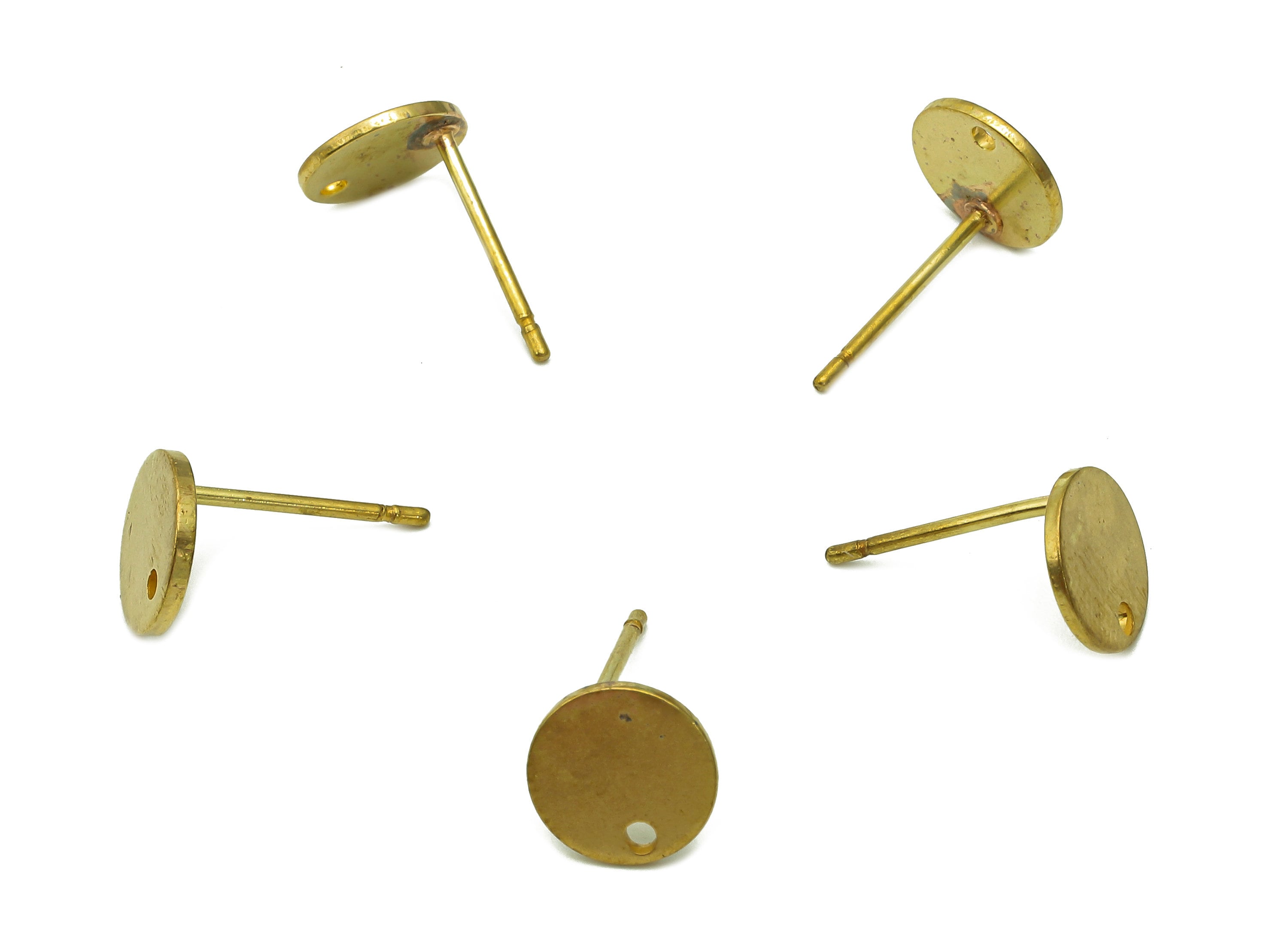 Brass Mini Round Earring Posts - Raw Brass Mini Circle Stud Earring - Earring With Hole - Brass Stud - 8x8x0.7mm - PP8047 - DOMEDBAZAAR