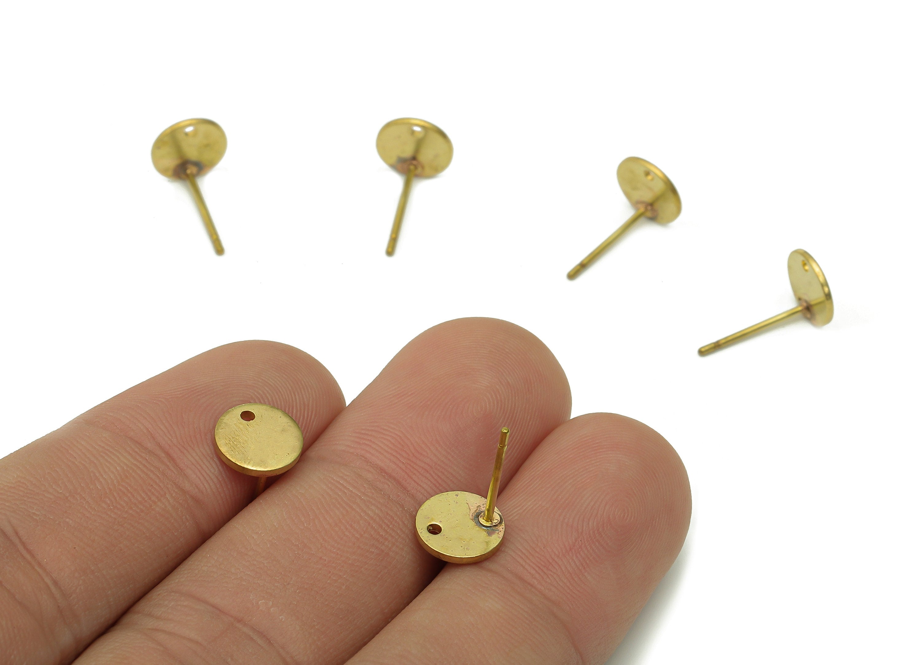 Brass Mini Round Earring Posts - Raw Brass Mini Circle Stud Earring - Earring With Hole - Brass Stud - 8x8x0.7mm - PP8047 - DOMEDBAZAAR