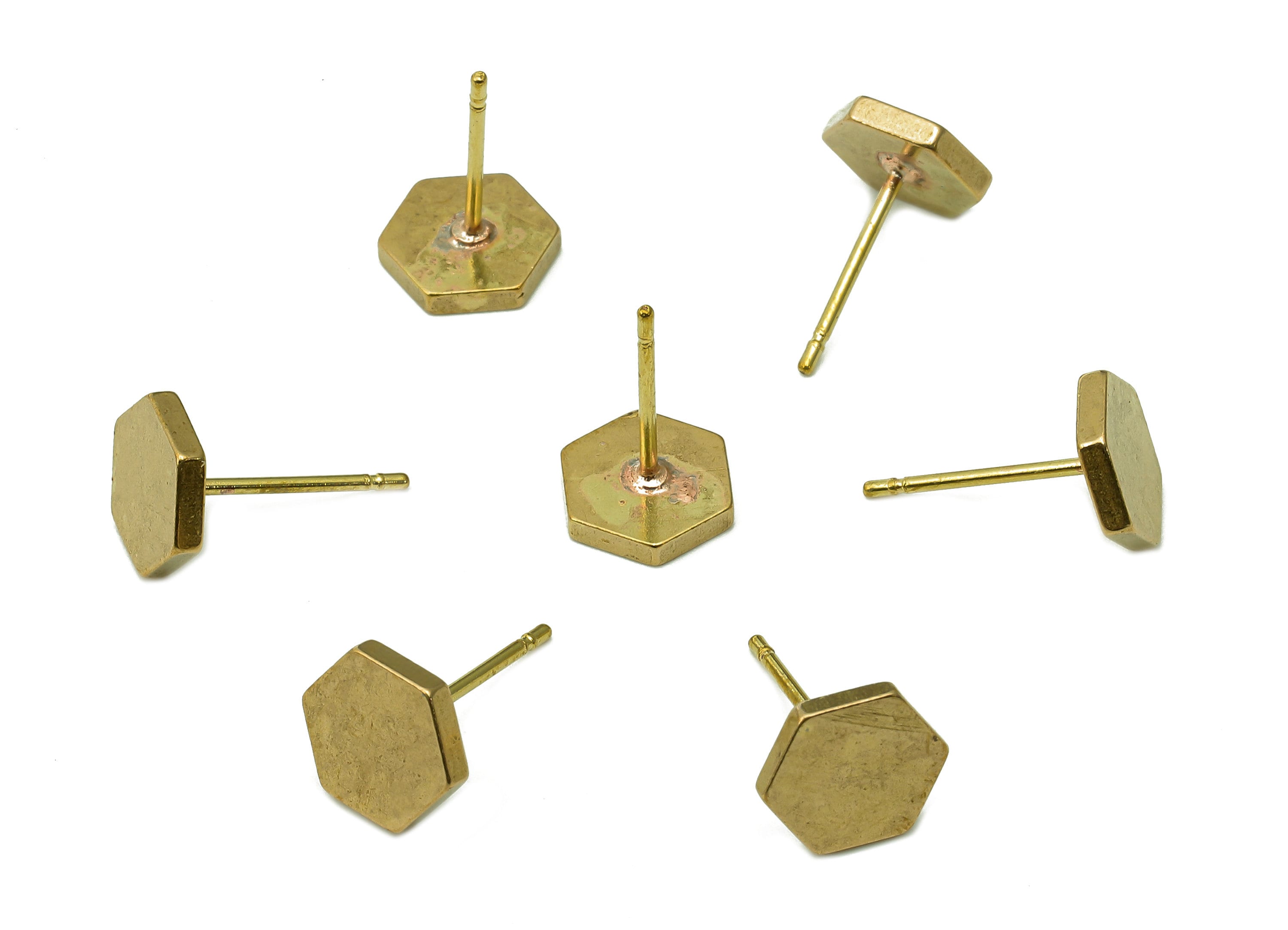 Brass Mini Thick Hexagon Earring Posts - Raw Brass Mini Hexagon Stud Earring - Brass Stud - Earring Findings - 7.9x7.9x1.3mm - PP8045 - DOMEDBAZAAR