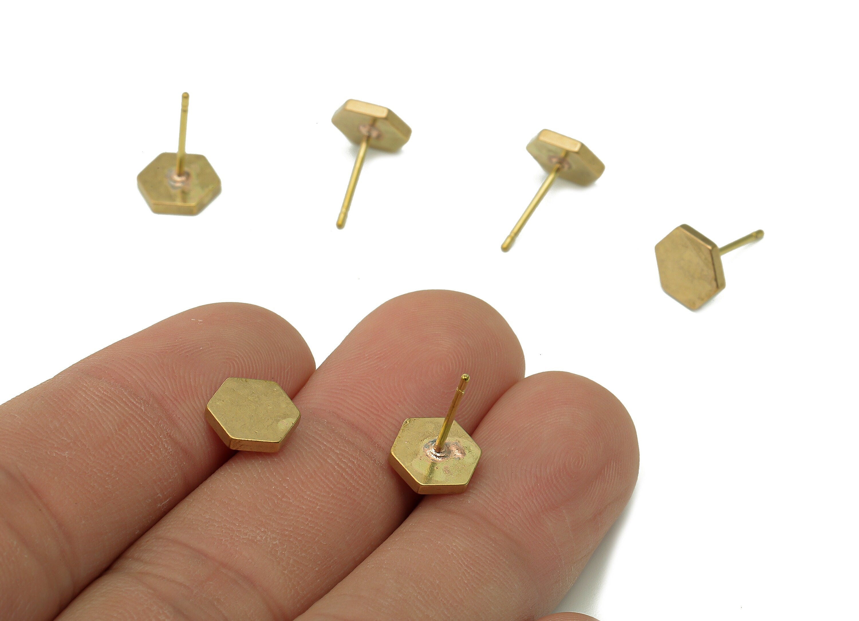 Brass Mini Thick Hexagon Earring Posts - Raw Brass Mini Hexagon Stud Earring - Brass Stud - Earring Findings - 7.9x7.9x1.3mm - PP8045 - DOMEDBAZAAR