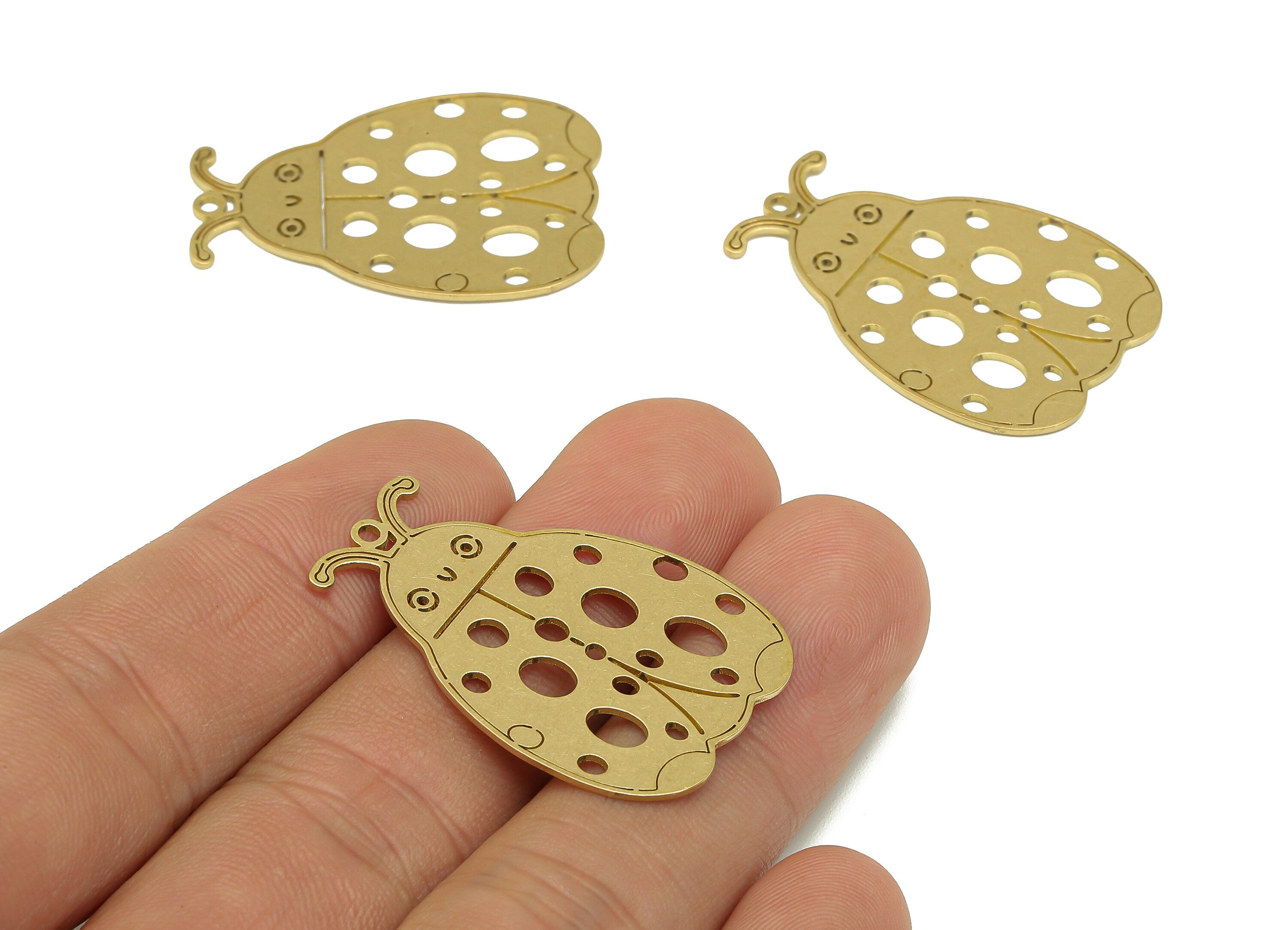 Brass Insect Earring Charms - Raw Brass Cutout Oval Ladybug Earring - Insect Pendant With Loop - For Necklace - 34.81x24.3x0.71mm - PPZ0215 - DOMEDBAZAAR