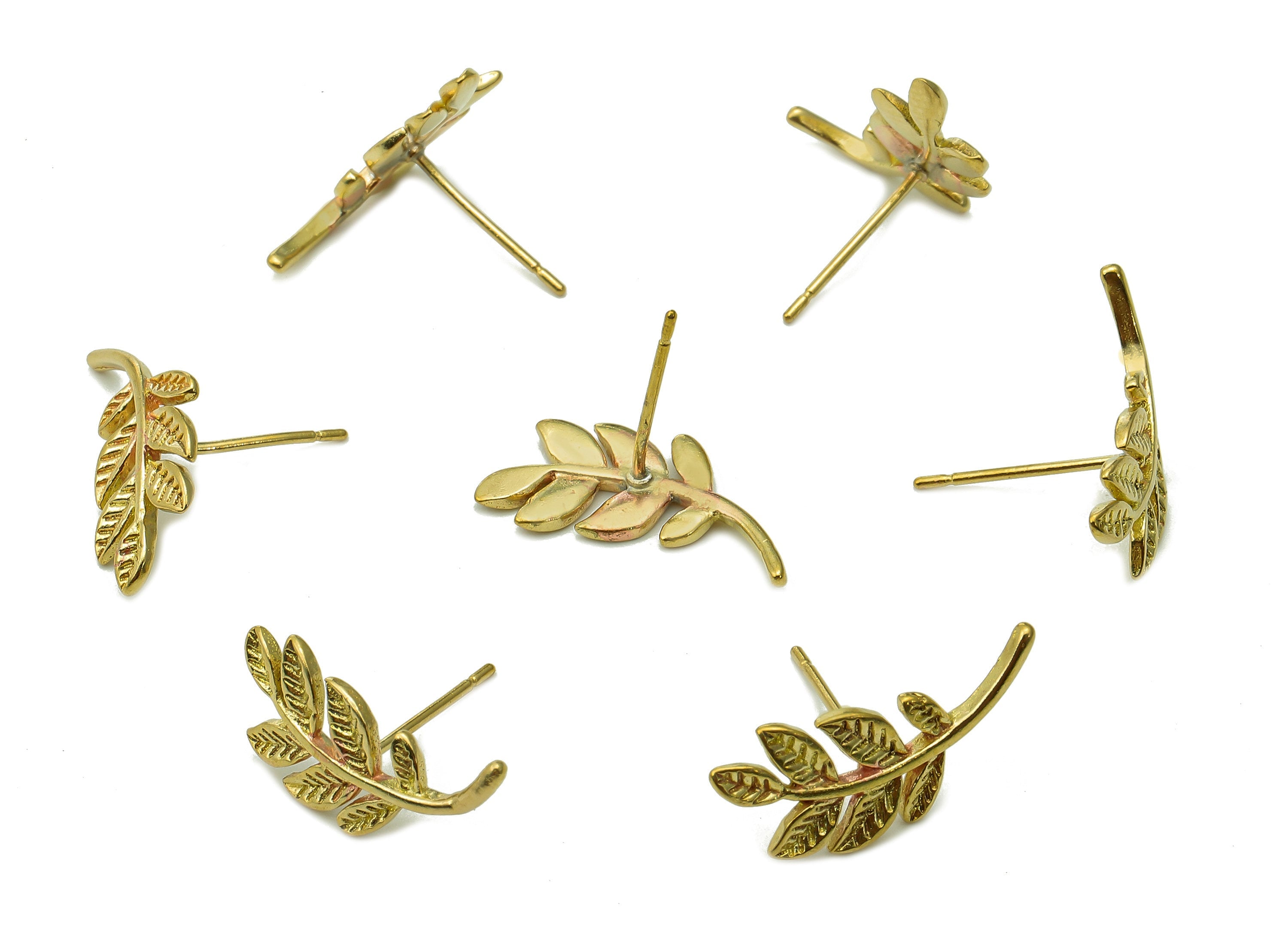 Brass Leaf Earring Posts - Raw Brass Leaves Stud Earring - Brass Stud - Earring Findings - 19x8.3x1.3mm - PP8051 - DOMEDBAZAAR
