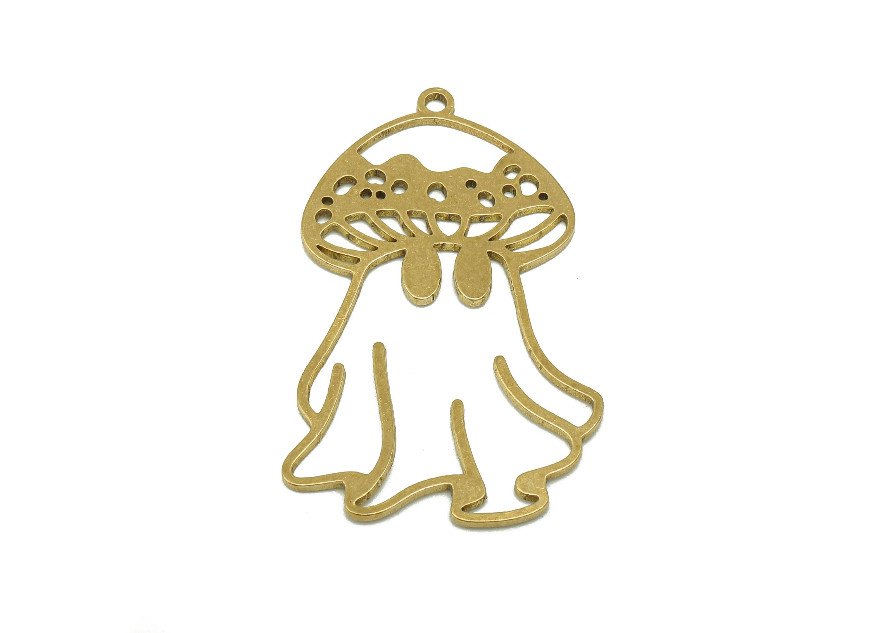 Brass Mushroom Earring Charms - Raw Brass Botanical Earring - Ghost Pendant With Loop - Charm For Necklace - 37.86x23x0.88mm - PPZ0227 - DOMEDBAZAAR