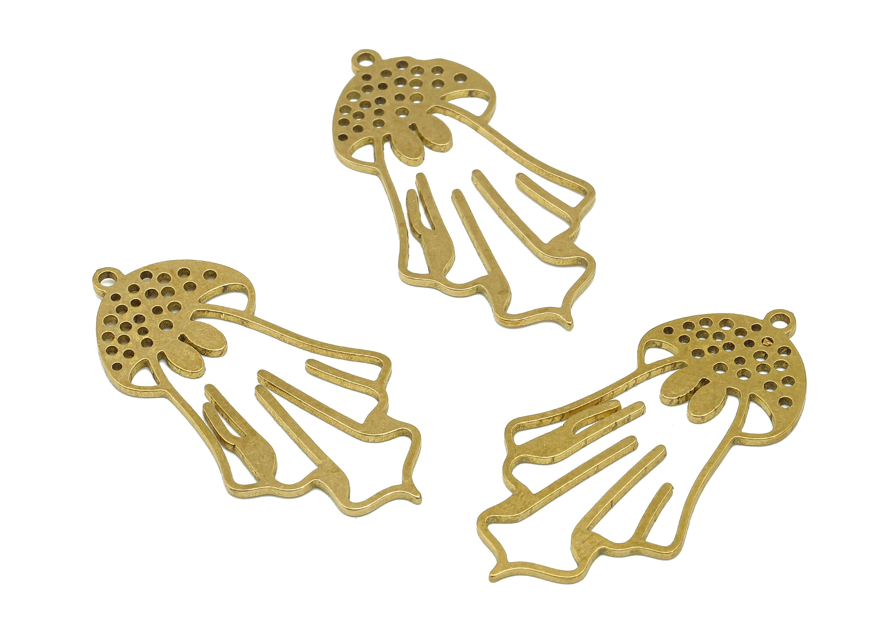Brass Mushroom Earring Charms - Raw Brass Dots Ghost Earring - Botanical Pendant With Loop - Charm For Necklace - 37.4x19x0.83mm - PPZ0228 - DOMEDBAZAAR
