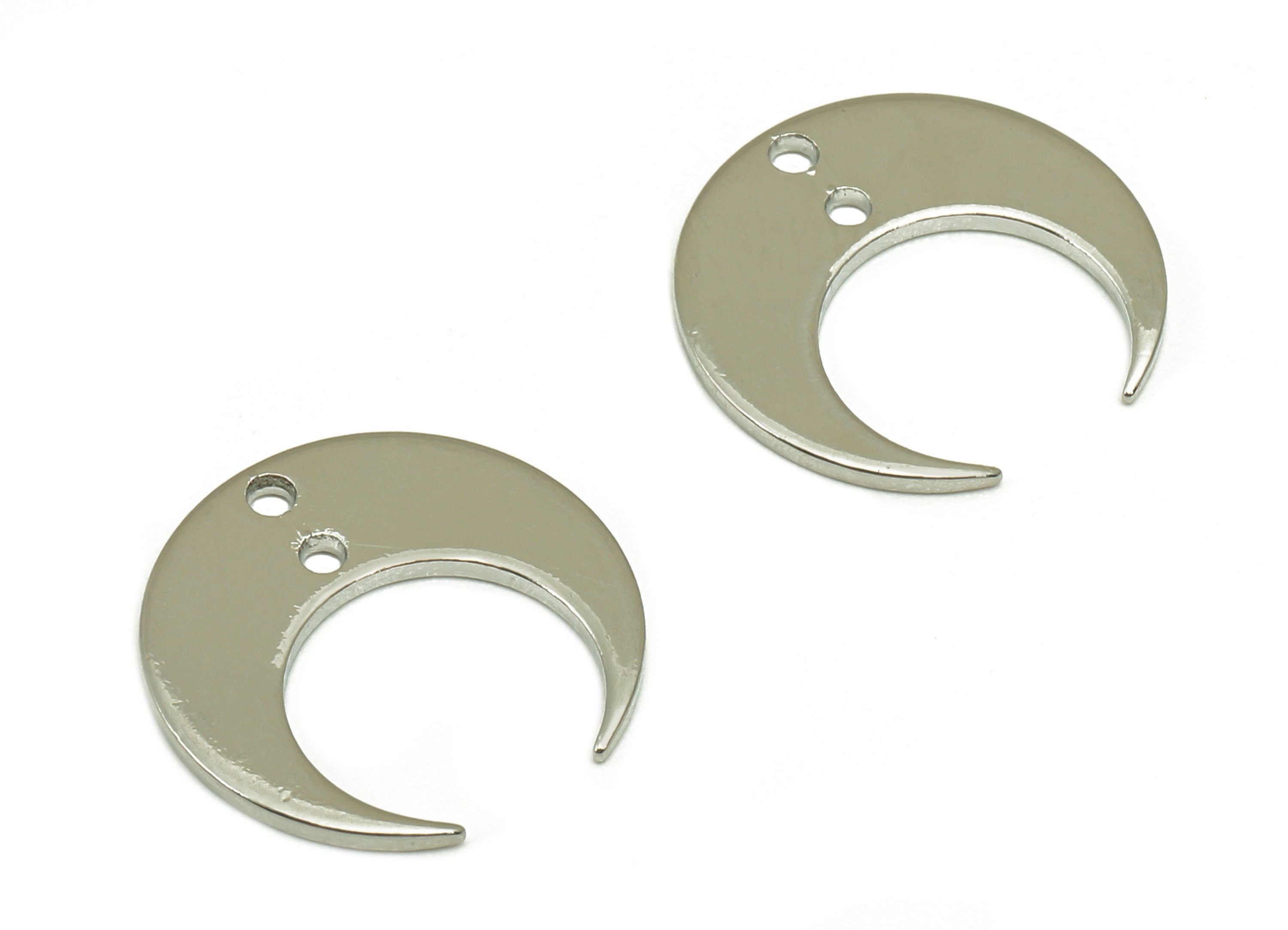 Brass Crescent Earring Connector - Mini Moon Earring - Pendant With 2 Holes - 18K Real White Gold Plating Charm - 14.1x14x0.8mm - RGP4537S - DOMEDBAZAAR