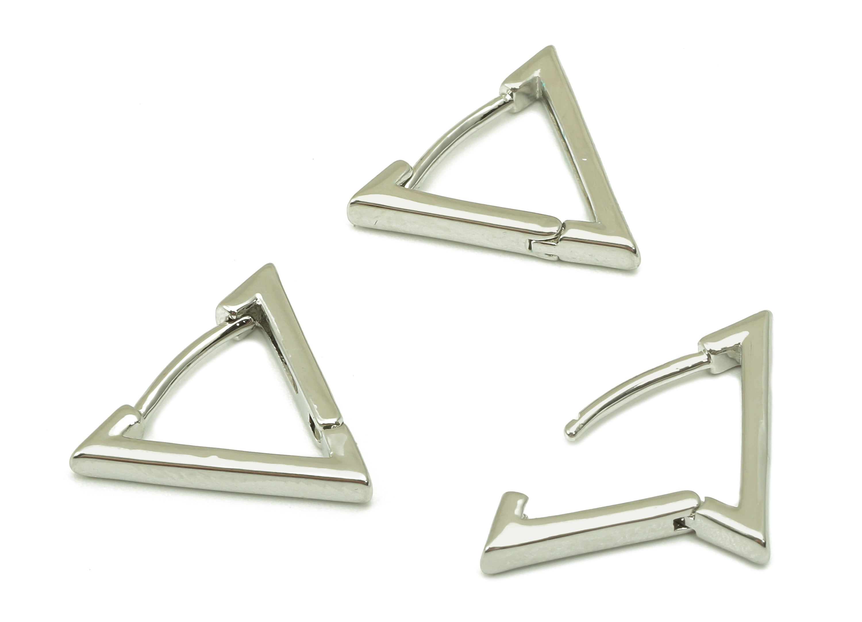 Brass Triangle Earrings Clasps - Dainty Triangle Hoop Clasp - Earring Clasp - 18K Real White Gold Plated Brass - 14x16.6x2.6mm - RGP3259S - DOMEDBAZAAR
