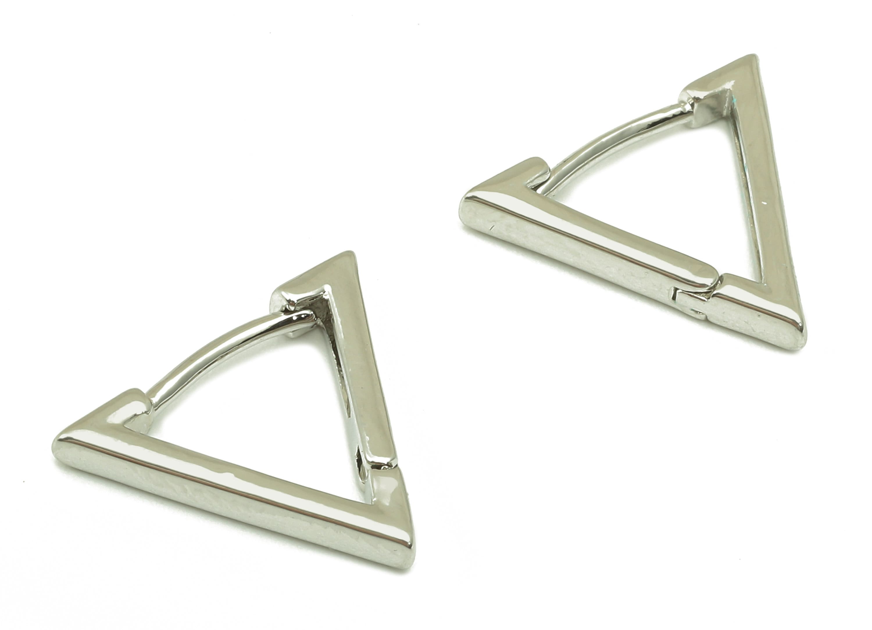 Brass Triangle Earrings Clasps - Dainty Triangle Hoop Clasp - Earring Clasp - 18K Real White Gold Plated Brass - 14x16.6x2.6mm - RGP3259S - DOMEDBAZAAR