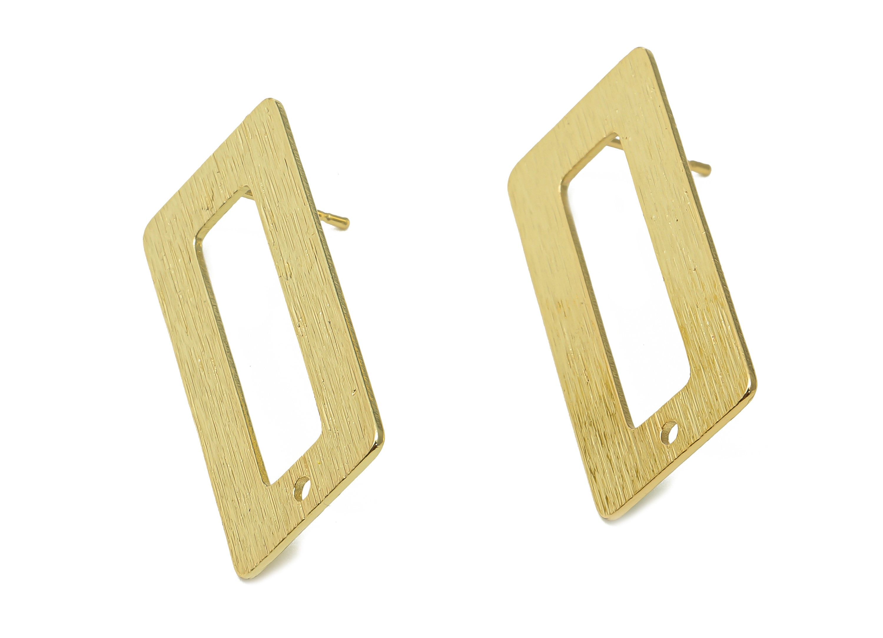 Brass Textured Rectangle Earring Post - Gold Stud Earring With Hole - 316 Stainless Steel - 18K Real Gold Plating - 16.3x0.8x2.6mm - RGP5439 - DOMEDBAZAAR