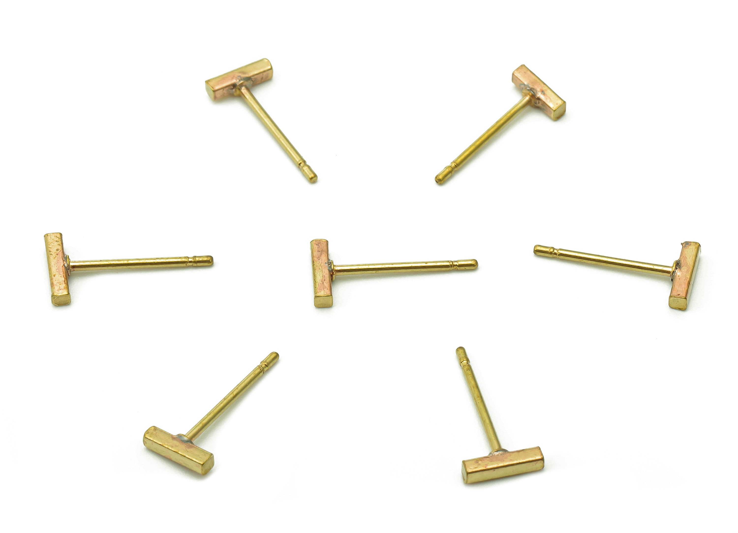 Brass Mini Rectangle Bar Earring Post - Raw Brass Flat Bar Stud Earring - Tiny Bar Earring Stud - Brass Stud - 6x1.6x1.5mm - PP8056 - DOMEDBAZAAR