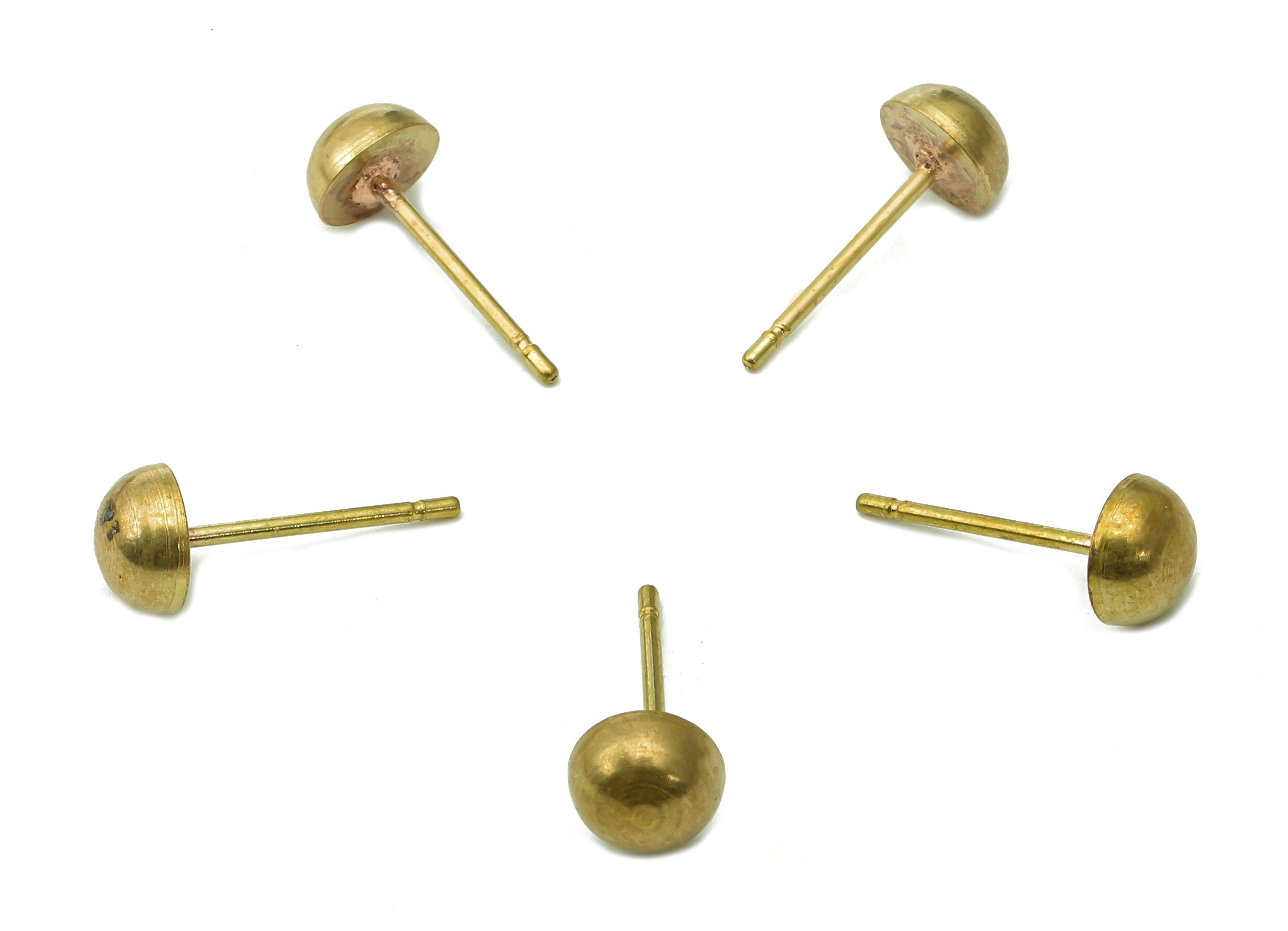 Brass Half Ball Earrings Stud - Raw Brass Mini Round Earring Post - Simicircle Stud Earring - Brass Stud - 5.9x5.9x3.3mm - PP8046 - DOMEDBAZAAR