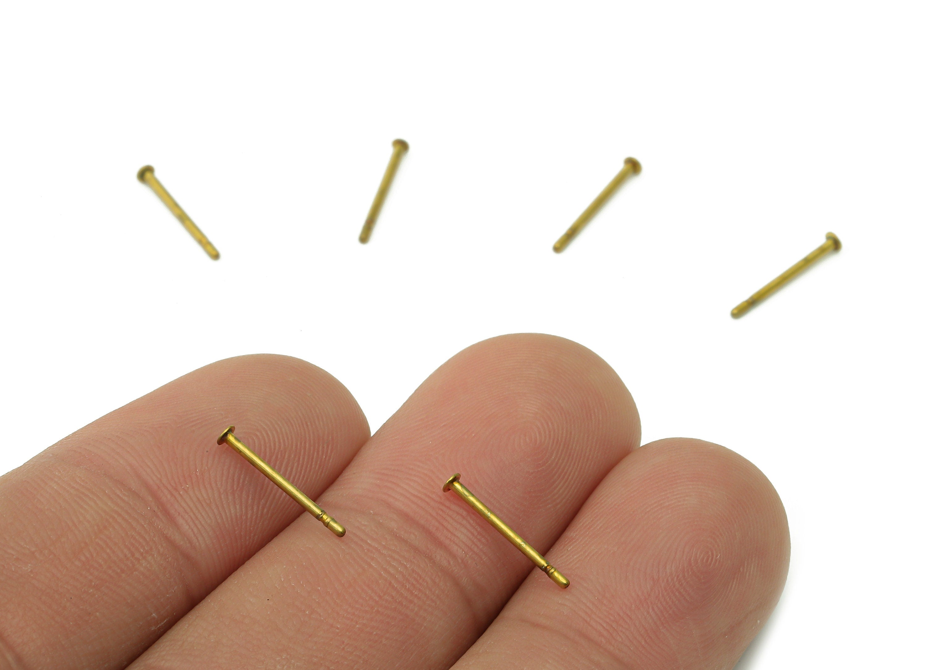 Brass Mini Pin Earring Posts - Raw Brass Tiny Pin Earring Stud - Mini Pin Brass Stud Earring - Earring Findings - 11.7x0.8x0.8mm - PP8071 - DOMEDBAZAAR
