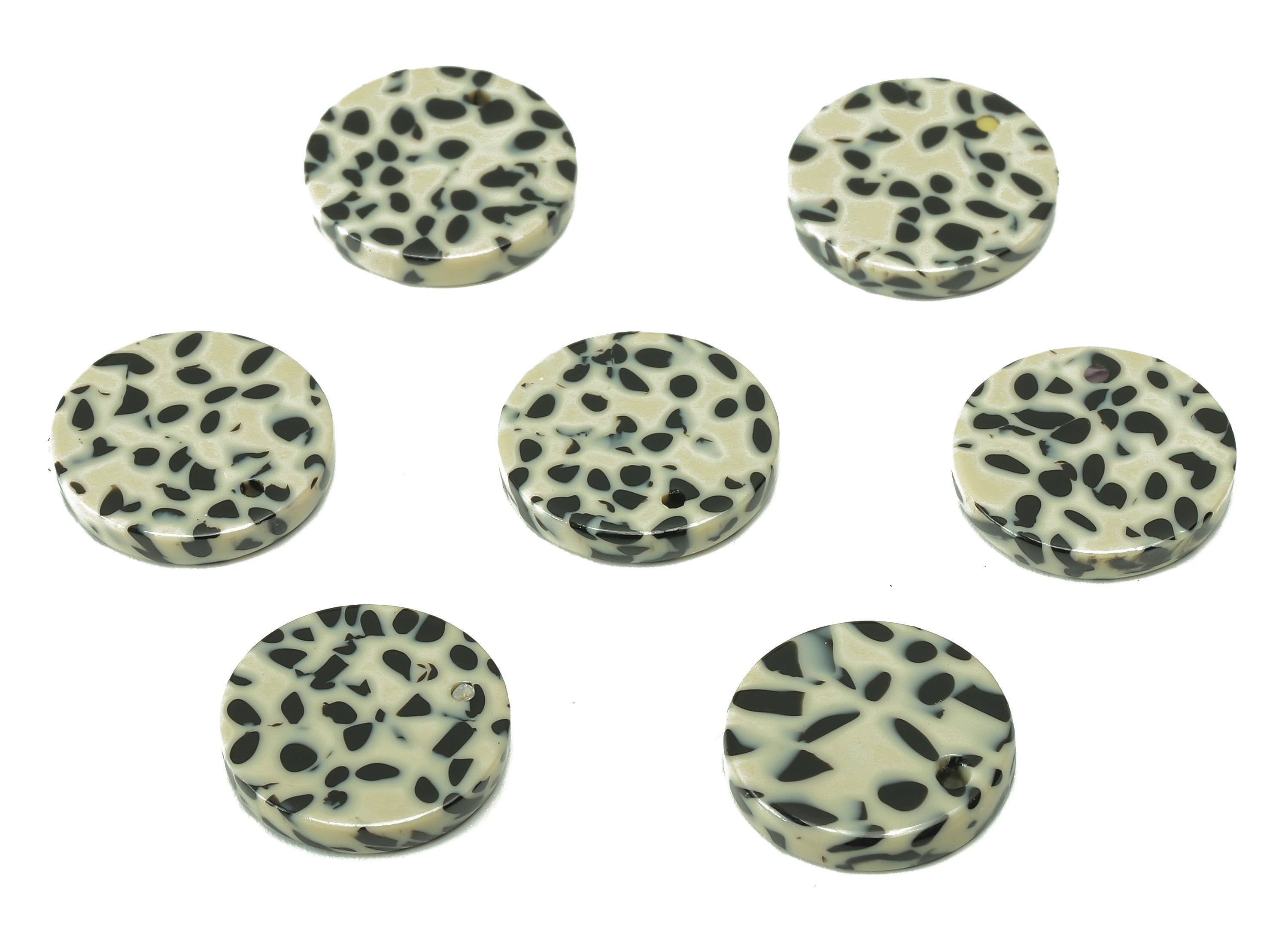 Acetate Acid Coin Earring Charm - Round Black Spots Earring - Circle Pendant With Hole - Color Code: A785 - 15.07x15.06x2.48mm - AC1064-A785 - DOMEDBAZAAR
