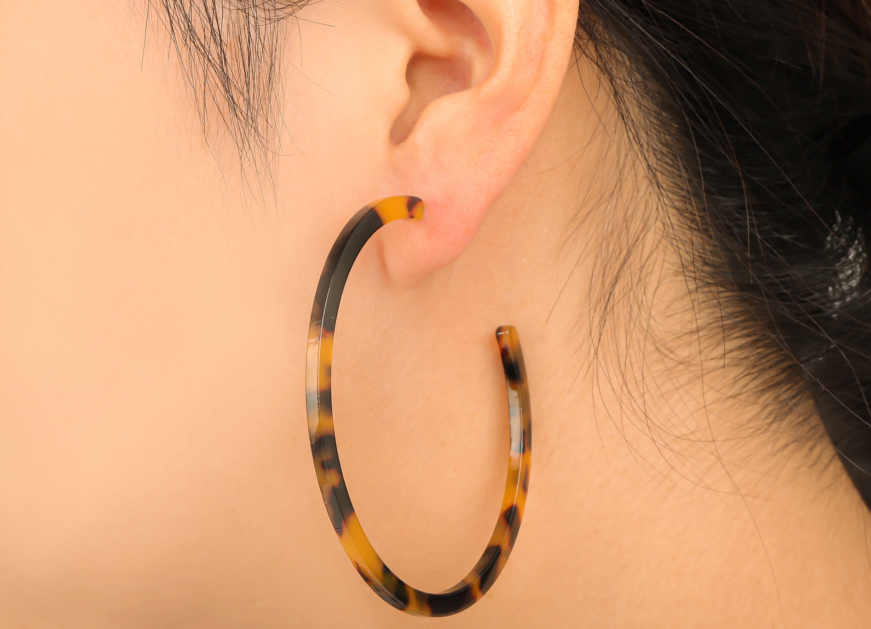 Open Hoop Earring Stud - 2.5 inch Hoop Earring - Tortoise Shell Acetate Round Earring Post - Color Code: A429 - 66x4x3mm - AC1307-A429 - DOMEDBAZAAR