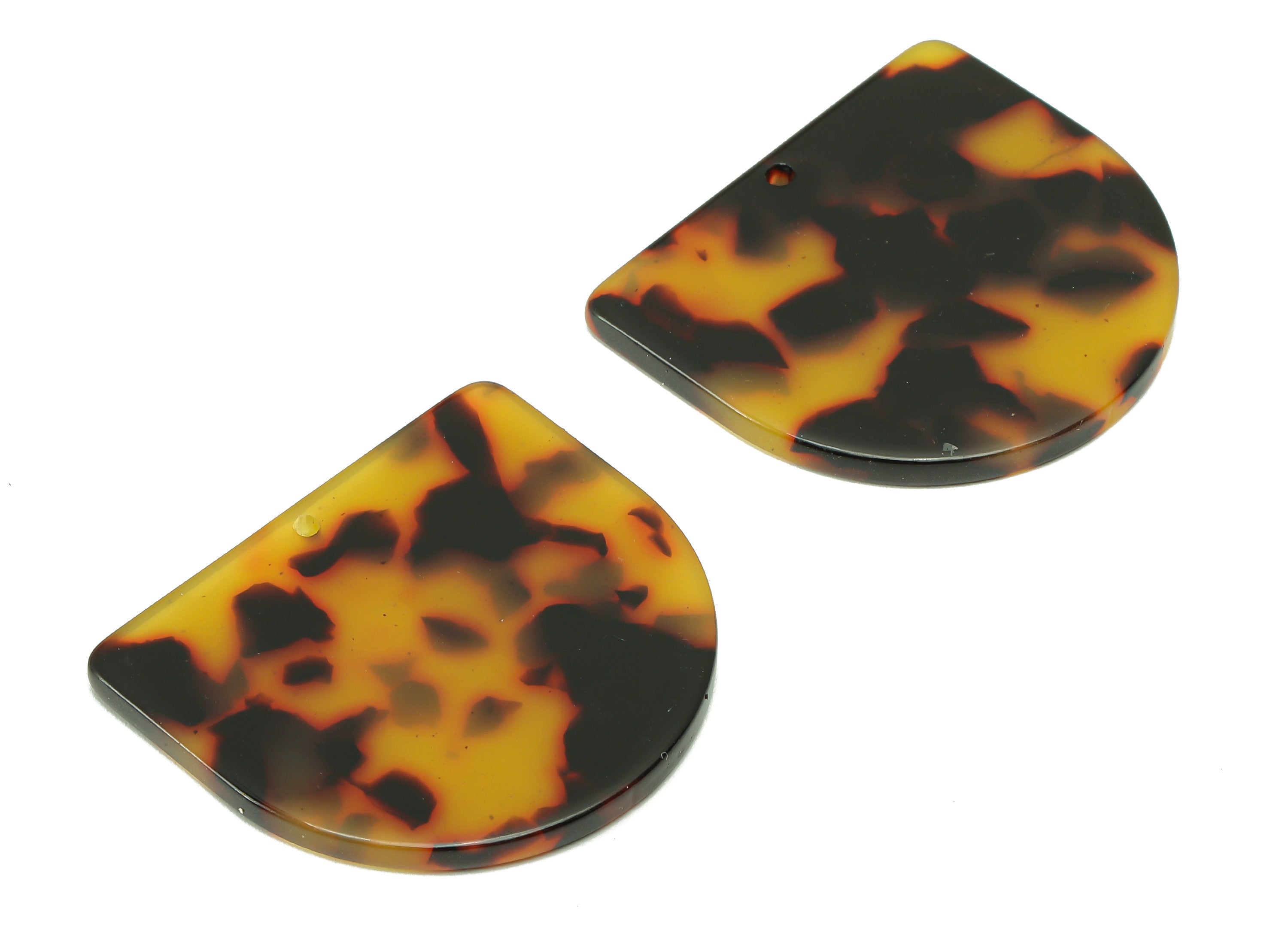 Acrylic D Earring Charms - Acrylic Tortoise Shell Domed Pendant - Domed Charm With Hole - Color Code: A496 - 33.88x29.86x2.5mm - AC1094-A496 - DOMEDBAZAAR