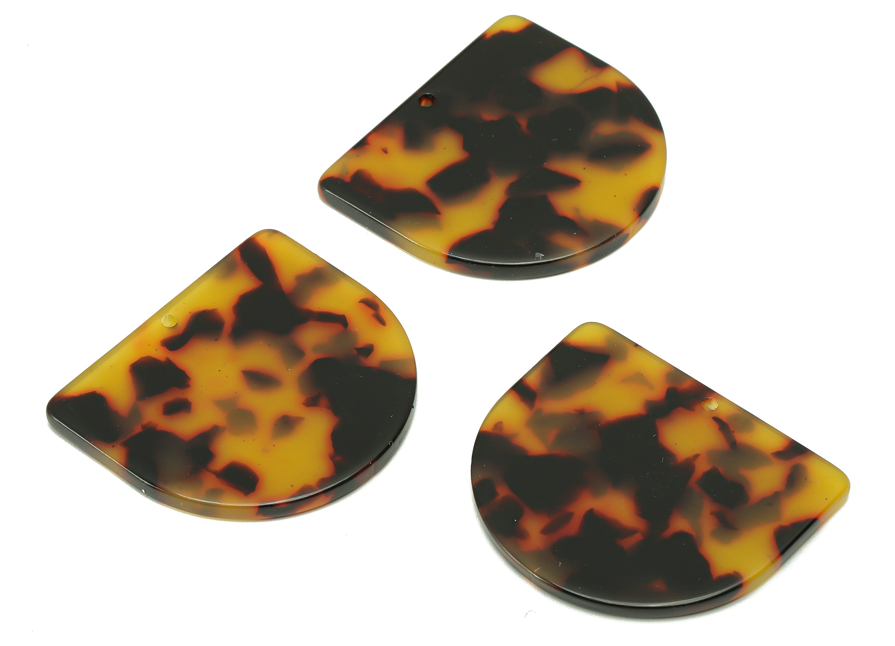 Acrylic D Earring Charms - Acrylic Tortoise Shell Domed Pendant - Domed Charm With Hole - Color Code: A496 - 33.88x29.86x2.5mm - AC1094-A496 - DOMEDBAZAAR