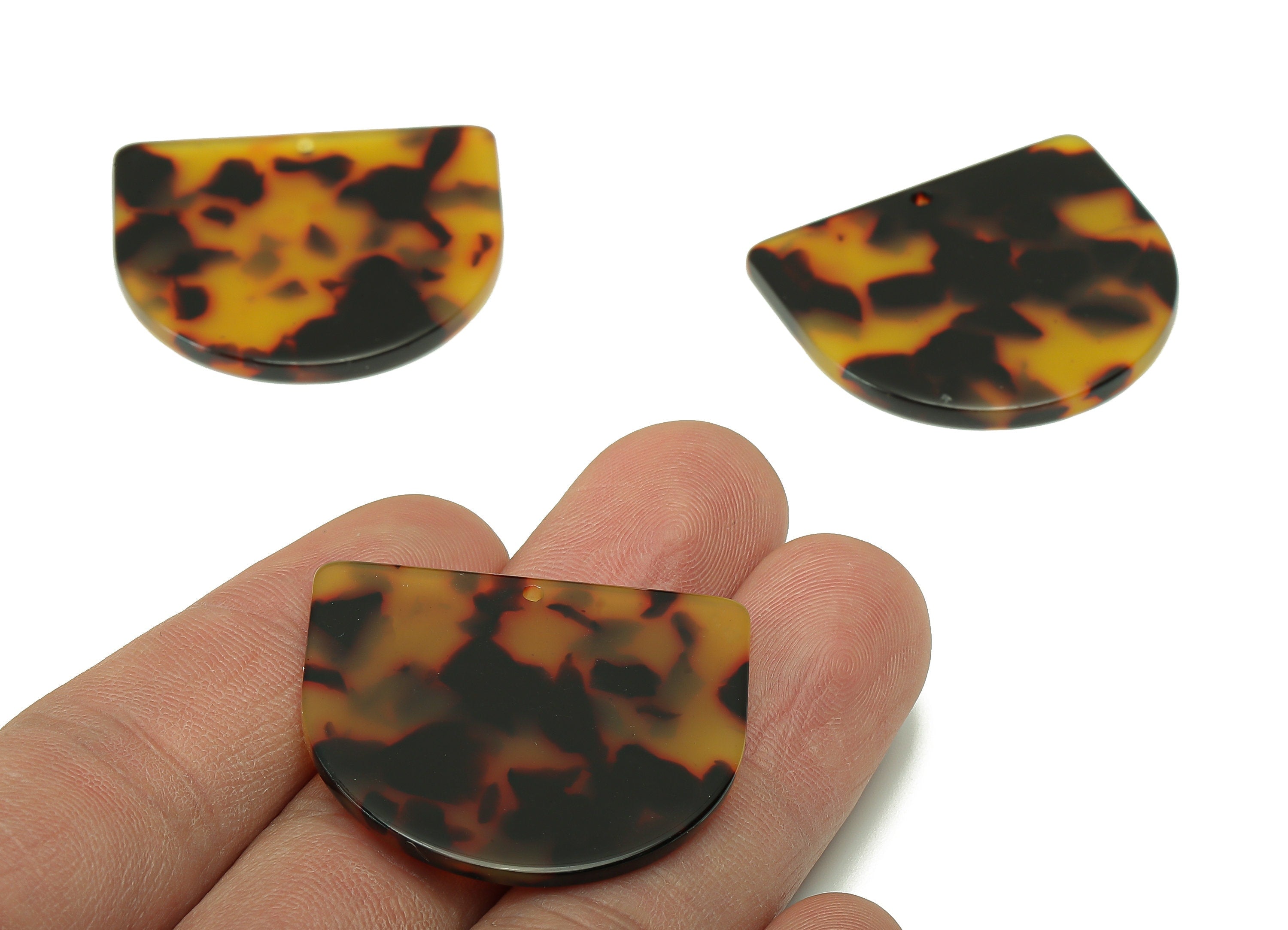 Acrylic D Earring Charms - Acrylic Tortoise Shell Domed Pendant - Domed Charm With Hole - Color Code: A496 - 33.88x29.86x2.5mm - AC1094-A496 - DOMEDBAZAAR