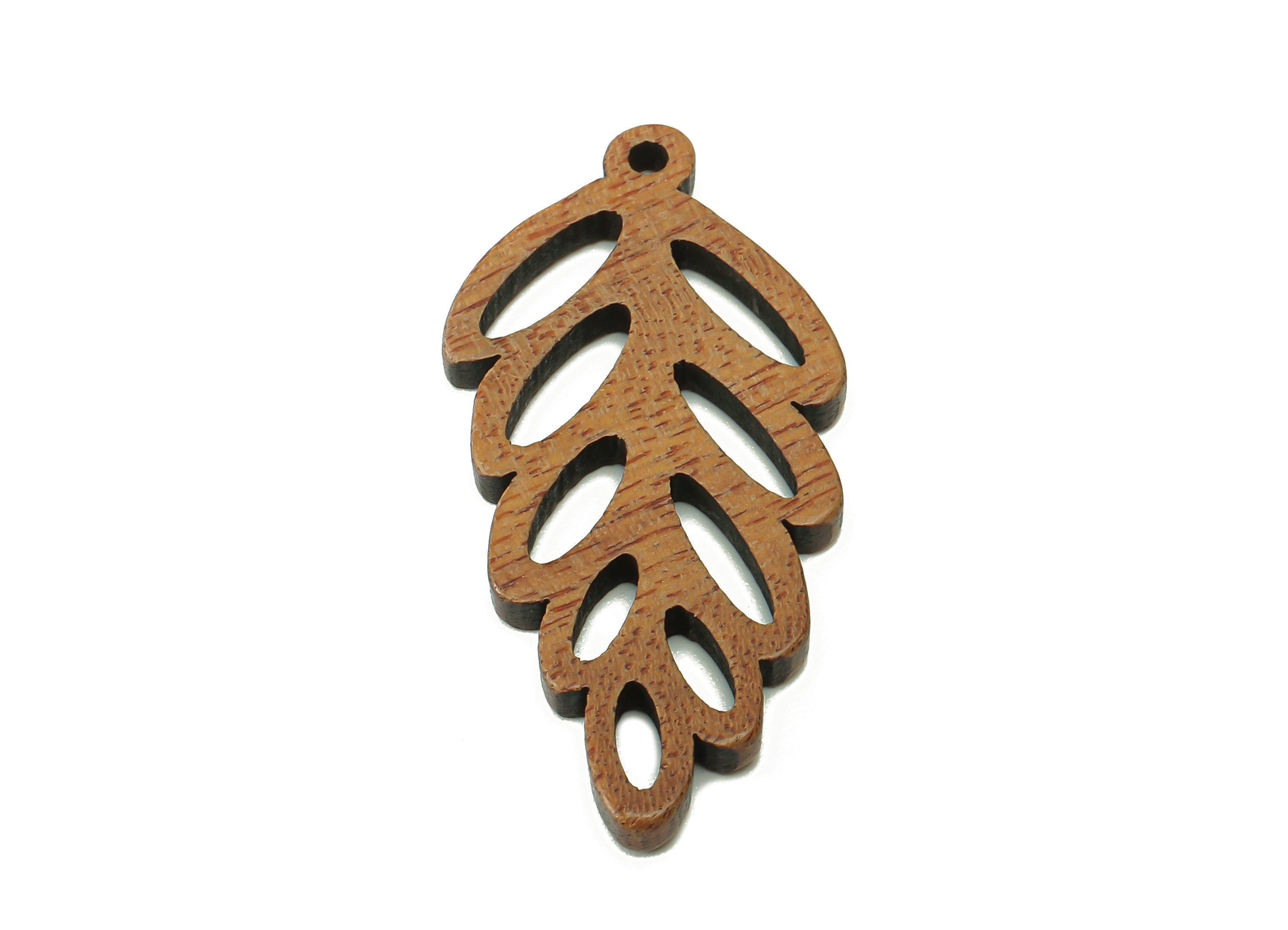 Mahogany Wood Leaf Earring Charm - Coffee Color Leaves Earring - Hollow Pendant With Loop - Charm For Necklace - 34.8x16.7x2.5mm - BB1306 - DOMEDBAZAAR