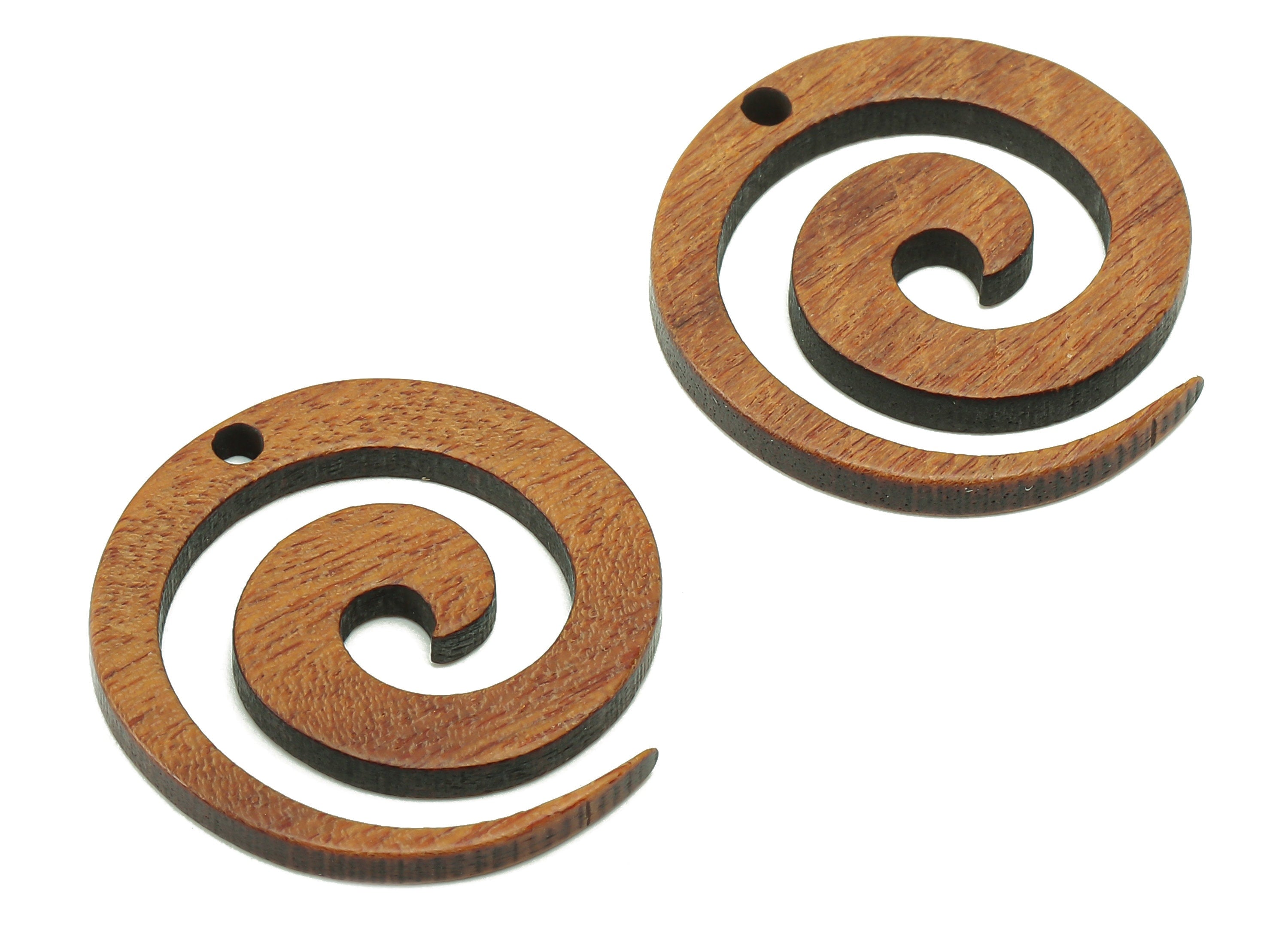 Mahogany Wood Spiral Charm - Coffee Color Circular Earring - Swirl Hollow Pendant With Hole - For Necklace - 25.1x24.9x2.3mm - BB1304 - DOMEDBAZAAR