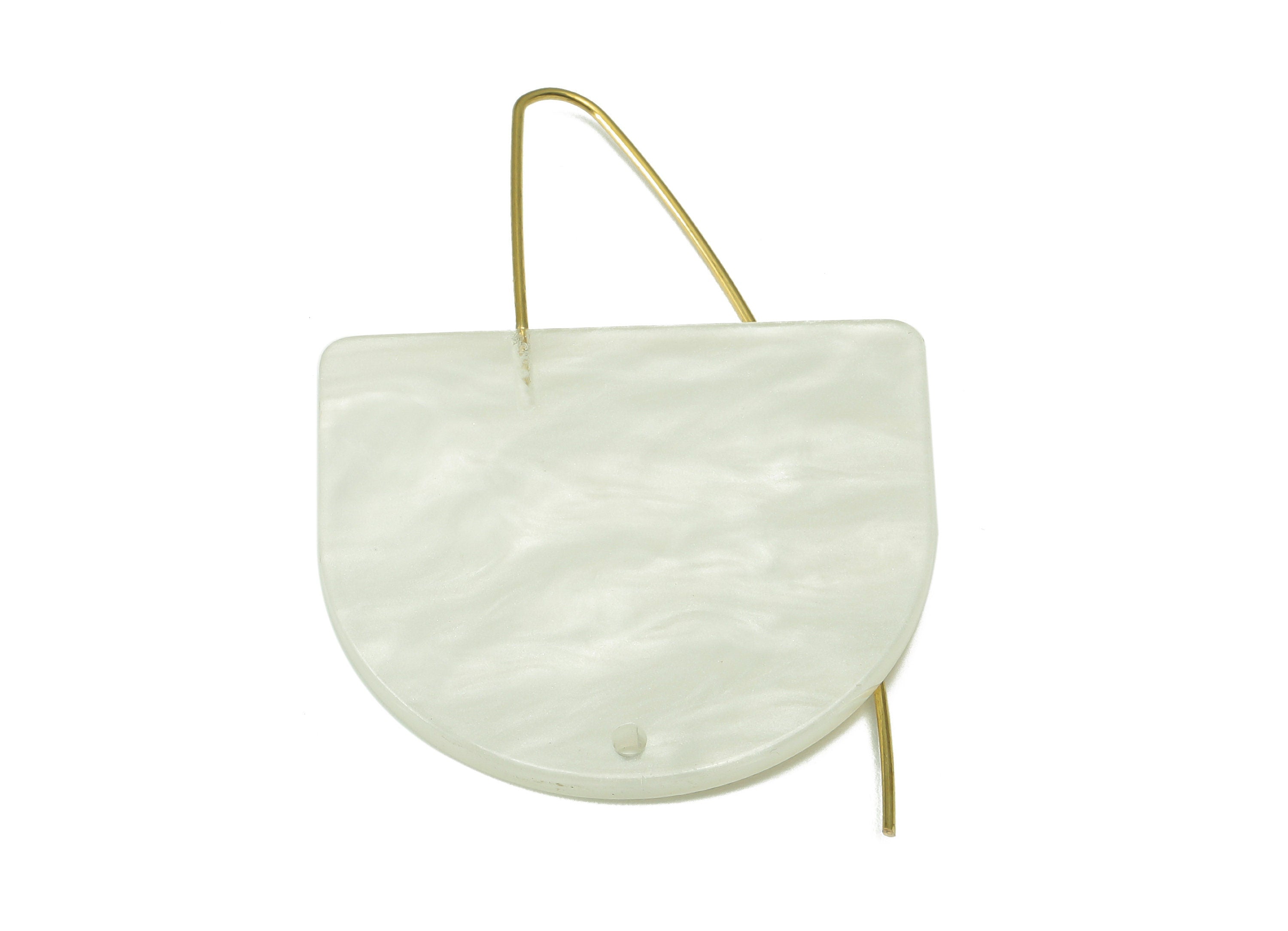 Acrylic Domed Ear Wire Hook - Ivory D Earring With Hole - Brass Earring Wire Connector - Color Code: A795 - 66.16x34.10x2.41mm - AC2582-A795 - DOMEDBAZAAR