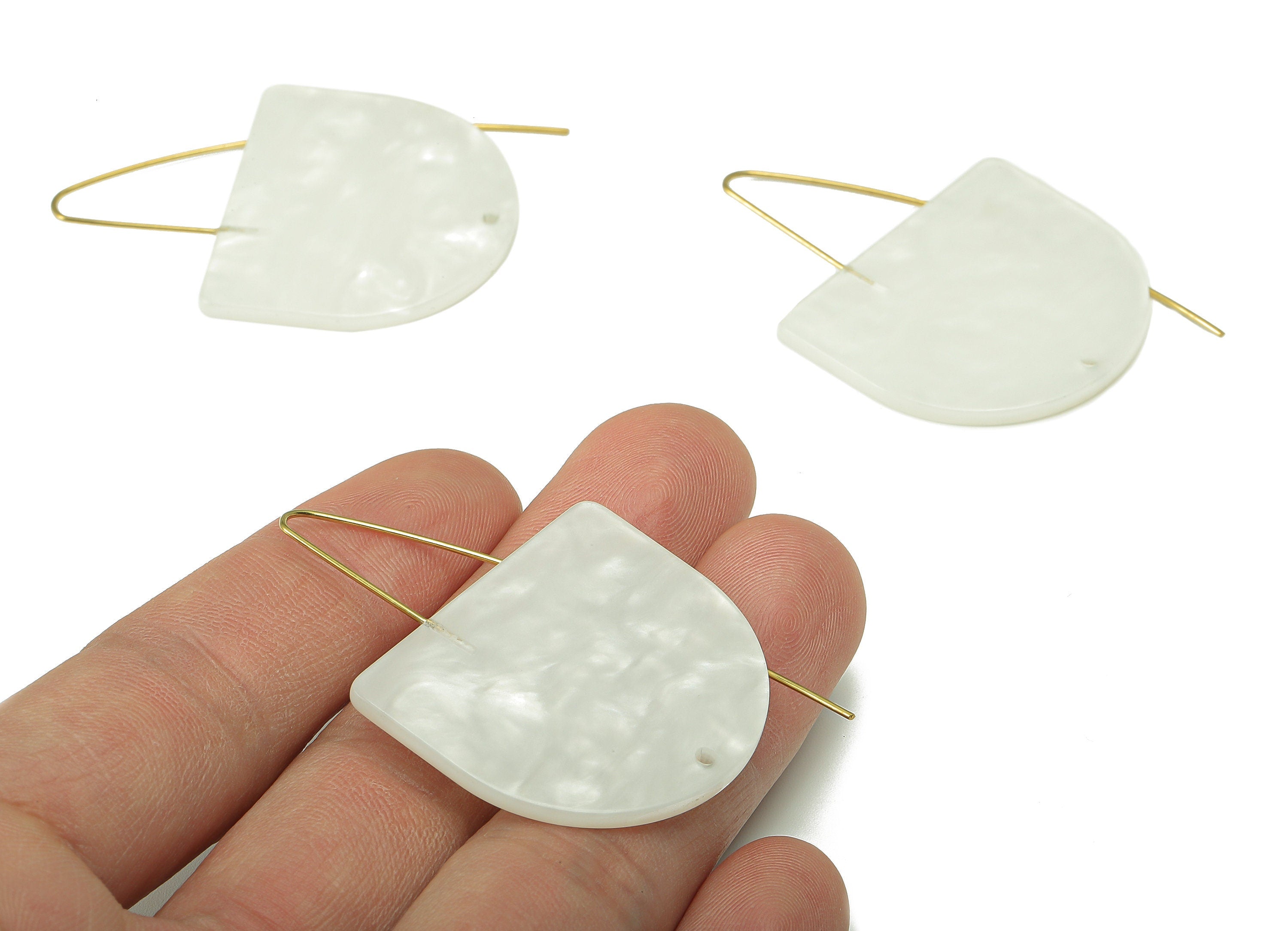 Acrylic Domed Ear Wire Hook - Ivory D Earring With Hole - Brass Earring Wire Connector - Color Code: A795 - 66.16x34.10x2.41mm - AC2582-A795 - DOMEDBAZAAR