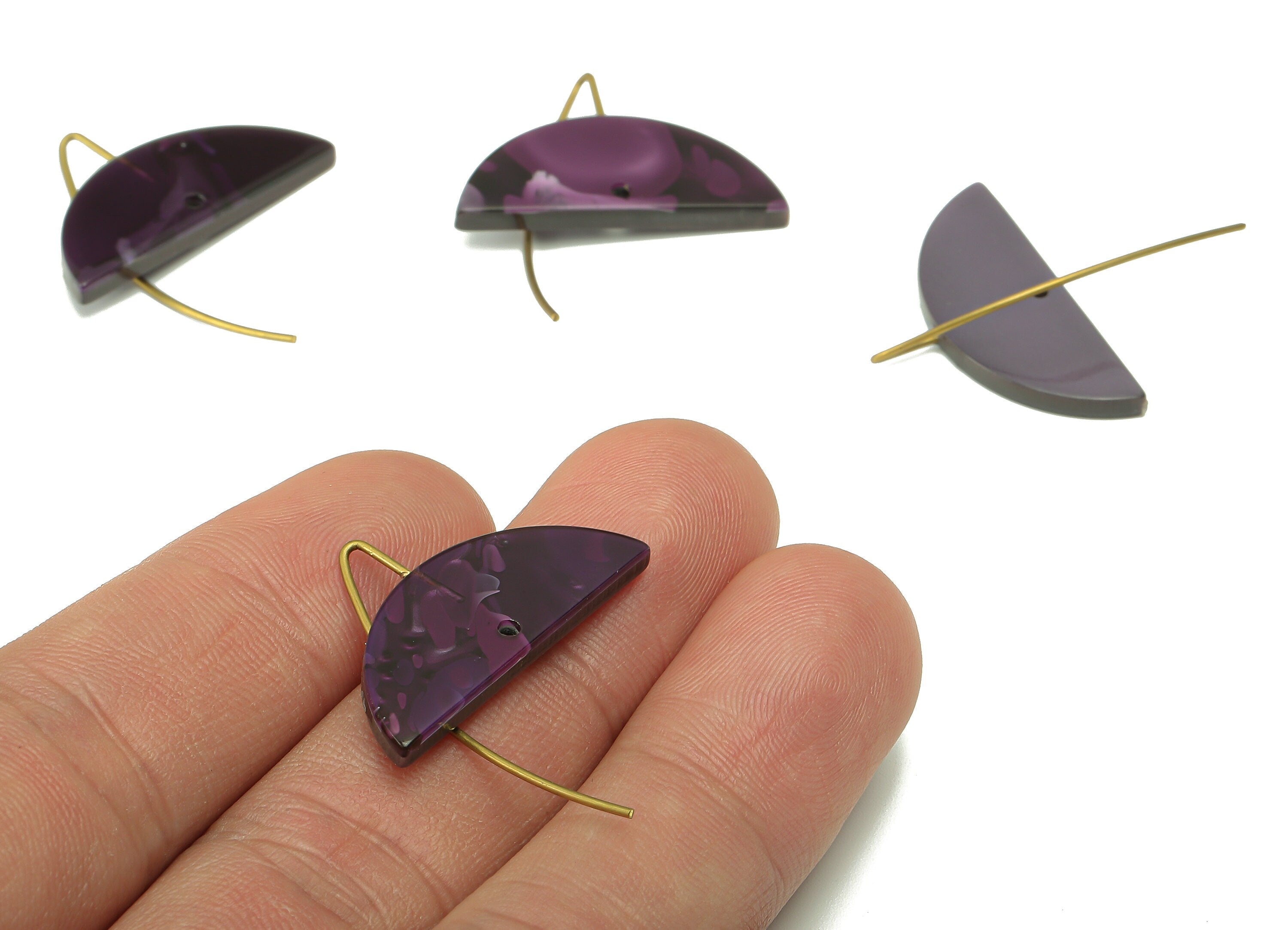 Acrylic Semicircle Hook Connector - Purple Half Moon Earring With Hole - Brass Earring Wire - Color Code: A711 - 27x17x2.6mm - AC2585-A711 - DOMEDBAZAAR