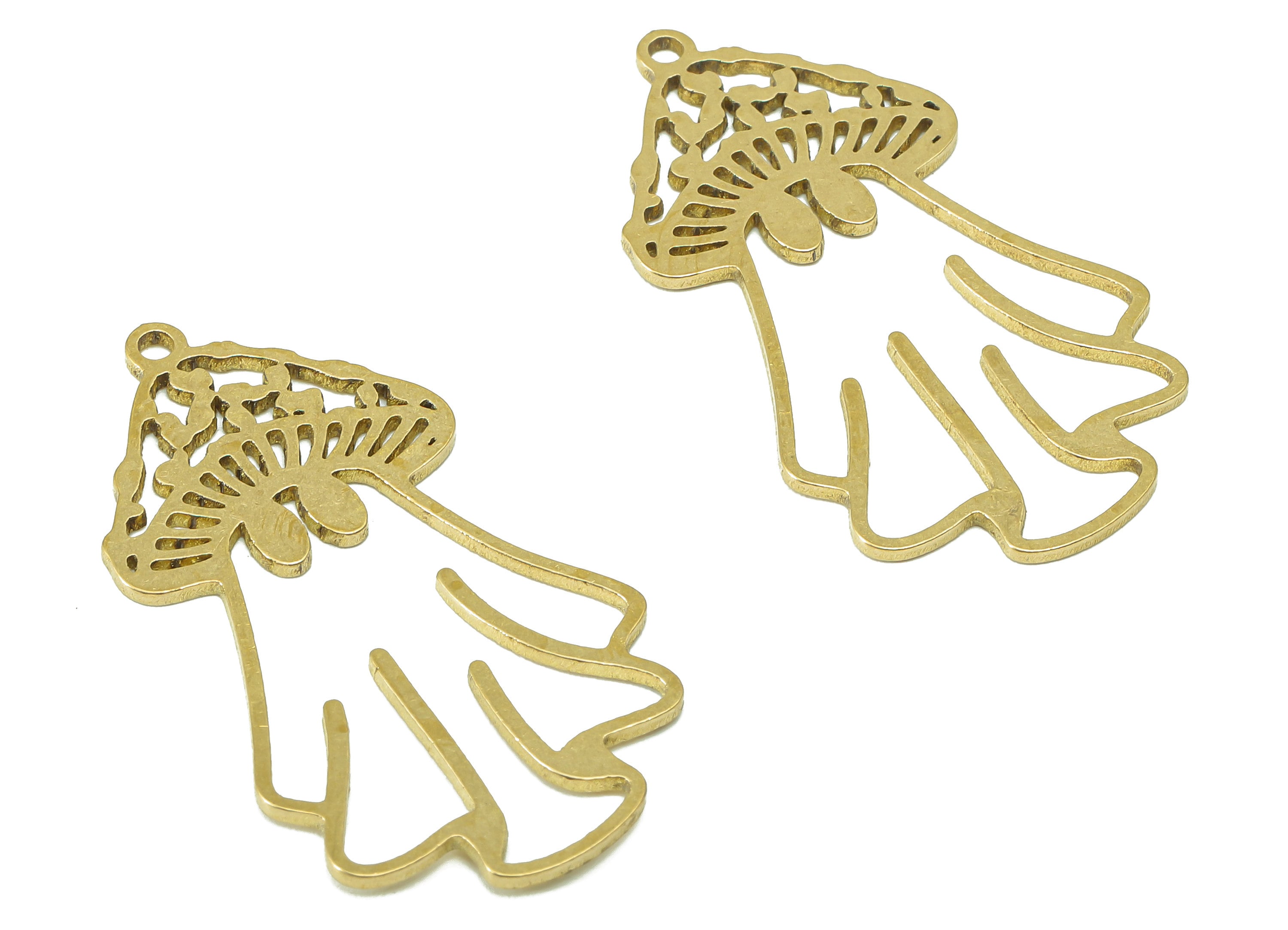 Brass Mushroom Earring Charm - Raw Brass Ghost Earring - Botanical Pendant With Loop - Charm For Necklace - 37.8x20.7x0.9mm - PPZ0229 - DOMEDBAZAAR