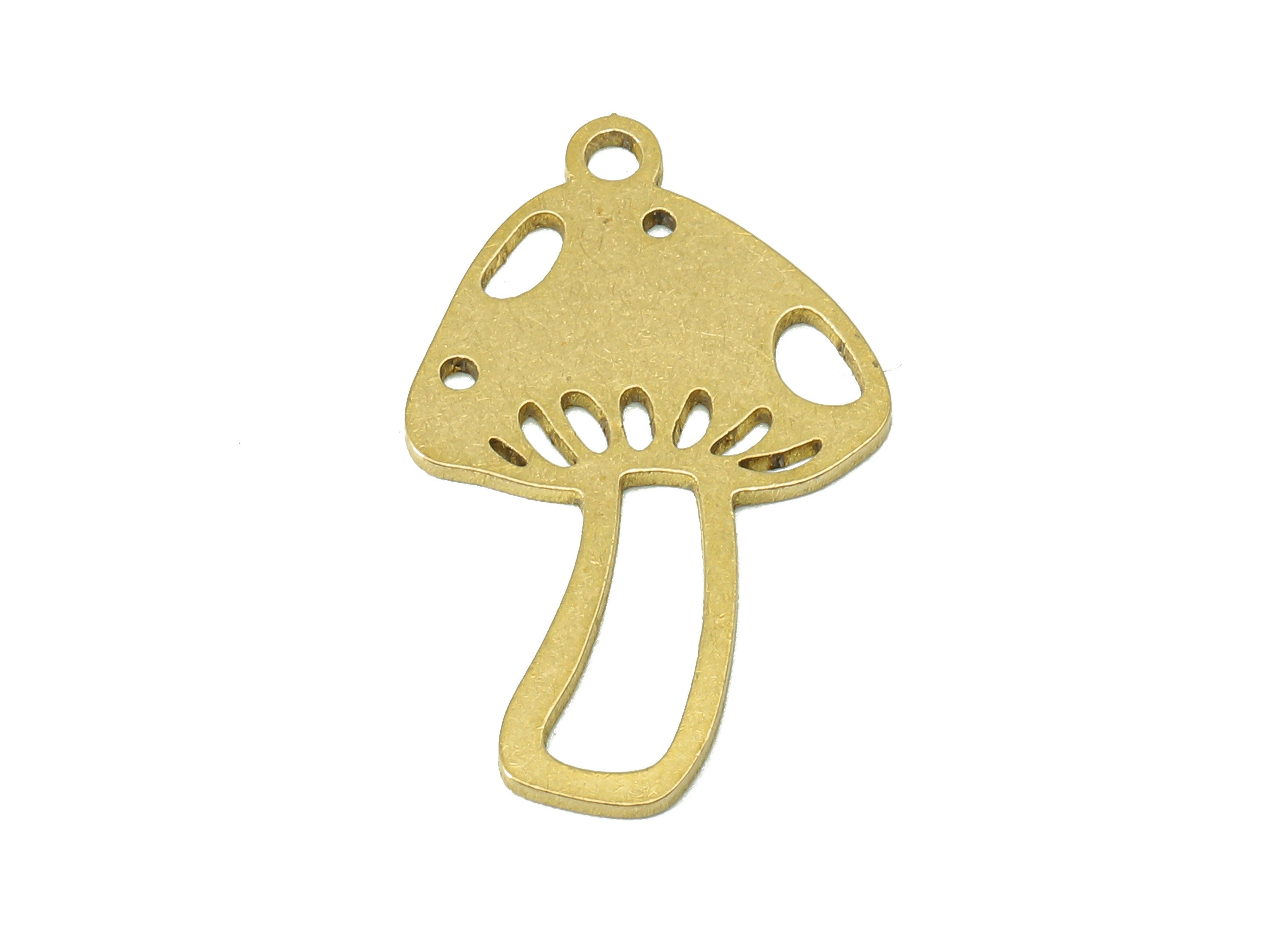 Brass Mushroom Earring Charm - Raw Brass Oval Hollow Earring - Botanical Pendant With Loop - Charm For Necklace - 23.2x14x0.7mm - PPZ0231 - DOMEDBAZAAR