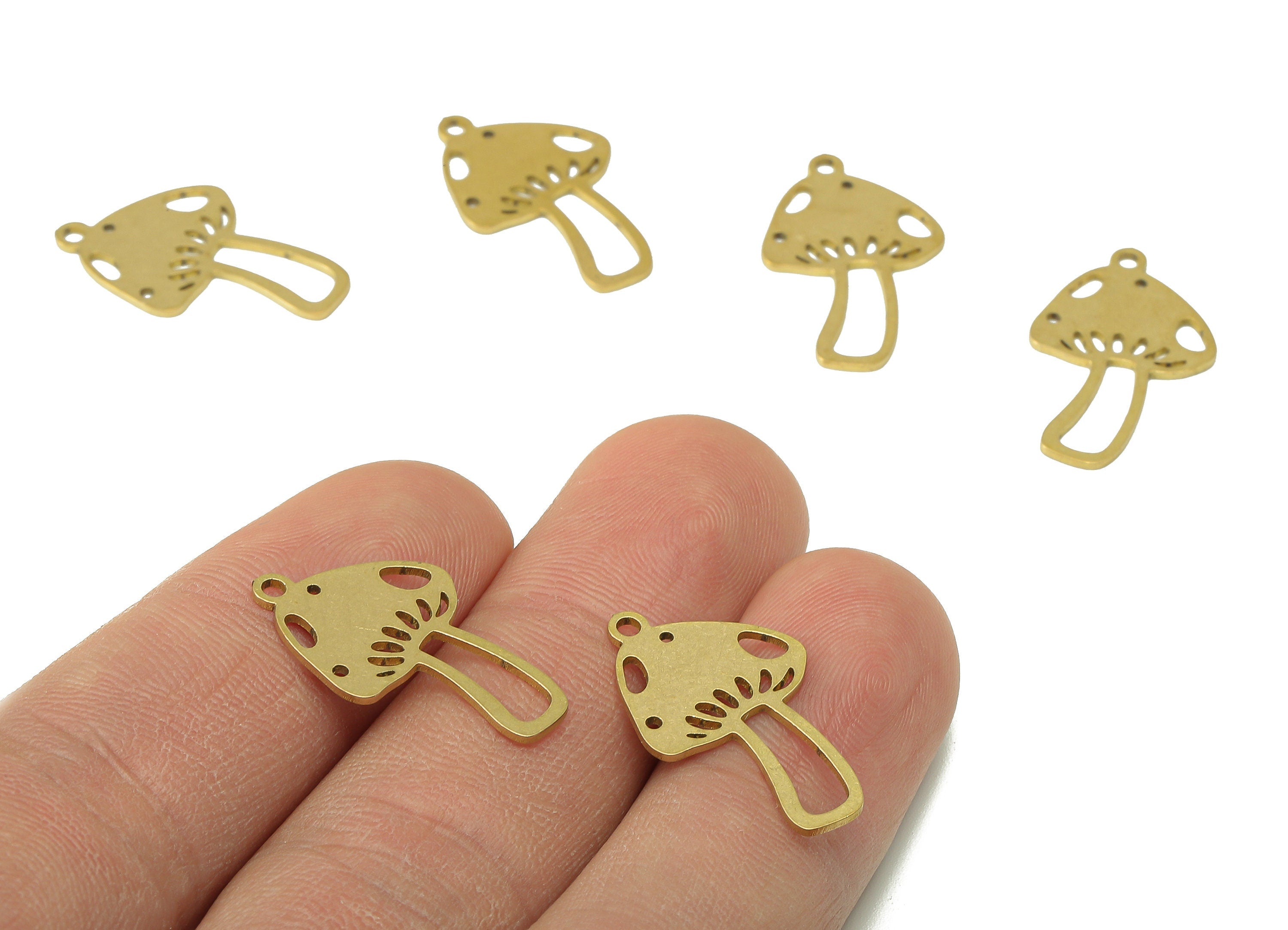 Brass Mushroom Earring Charm - Raw Brass Oval Hollow Earring - Botanical Pendant With Loop - Charm For Necklace - 23.2x14x0.7mm - PPZ0231 - DOMEDBAZAAR