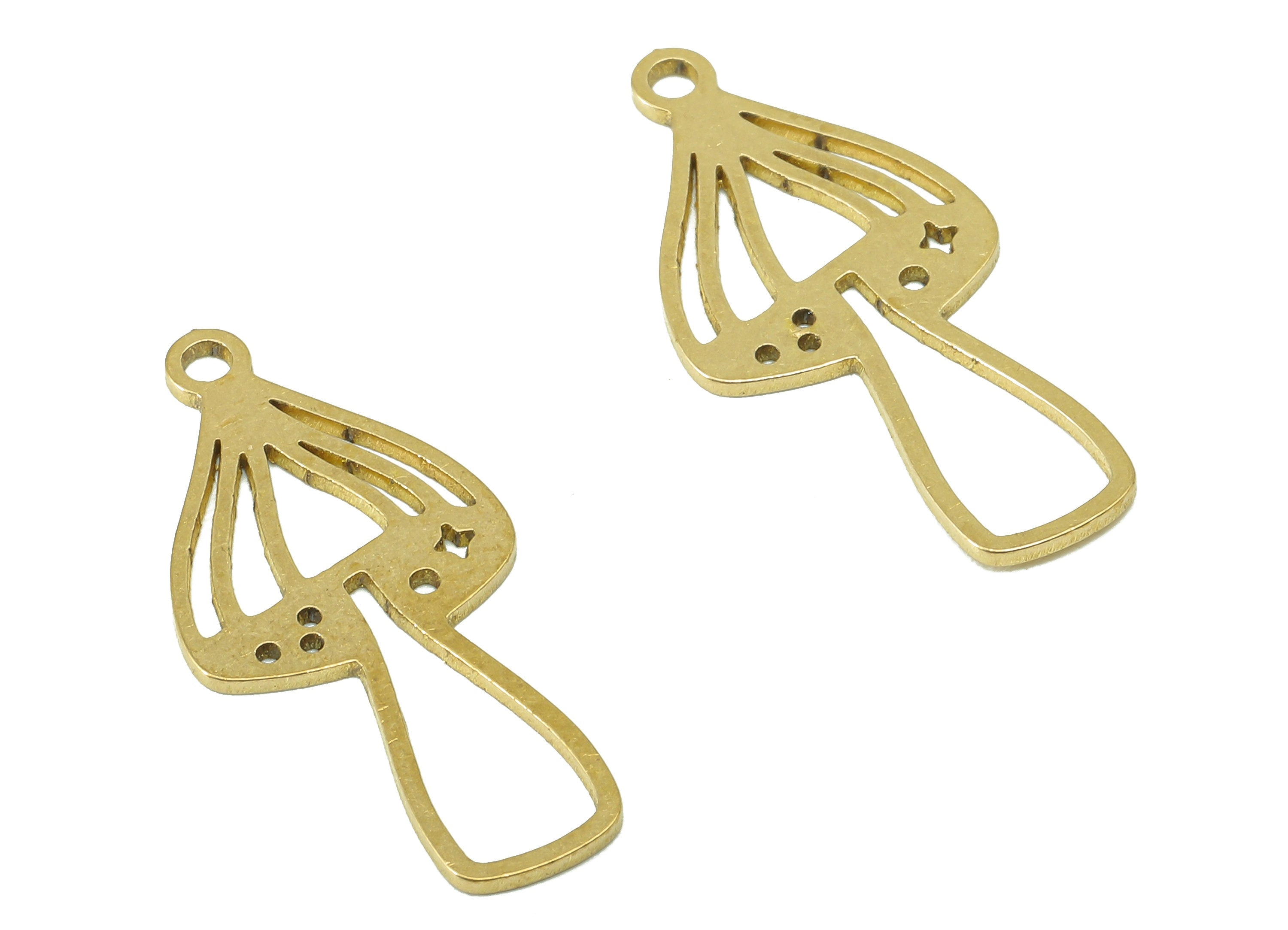 Brass Mushroom Earring Charm - Raw Brass Hollow Earring - Botanical Pendant With Loop - Charm For Necklace - 24.9x11.4x0.7mm - PPZ0232 - DOMEDBAZAAR