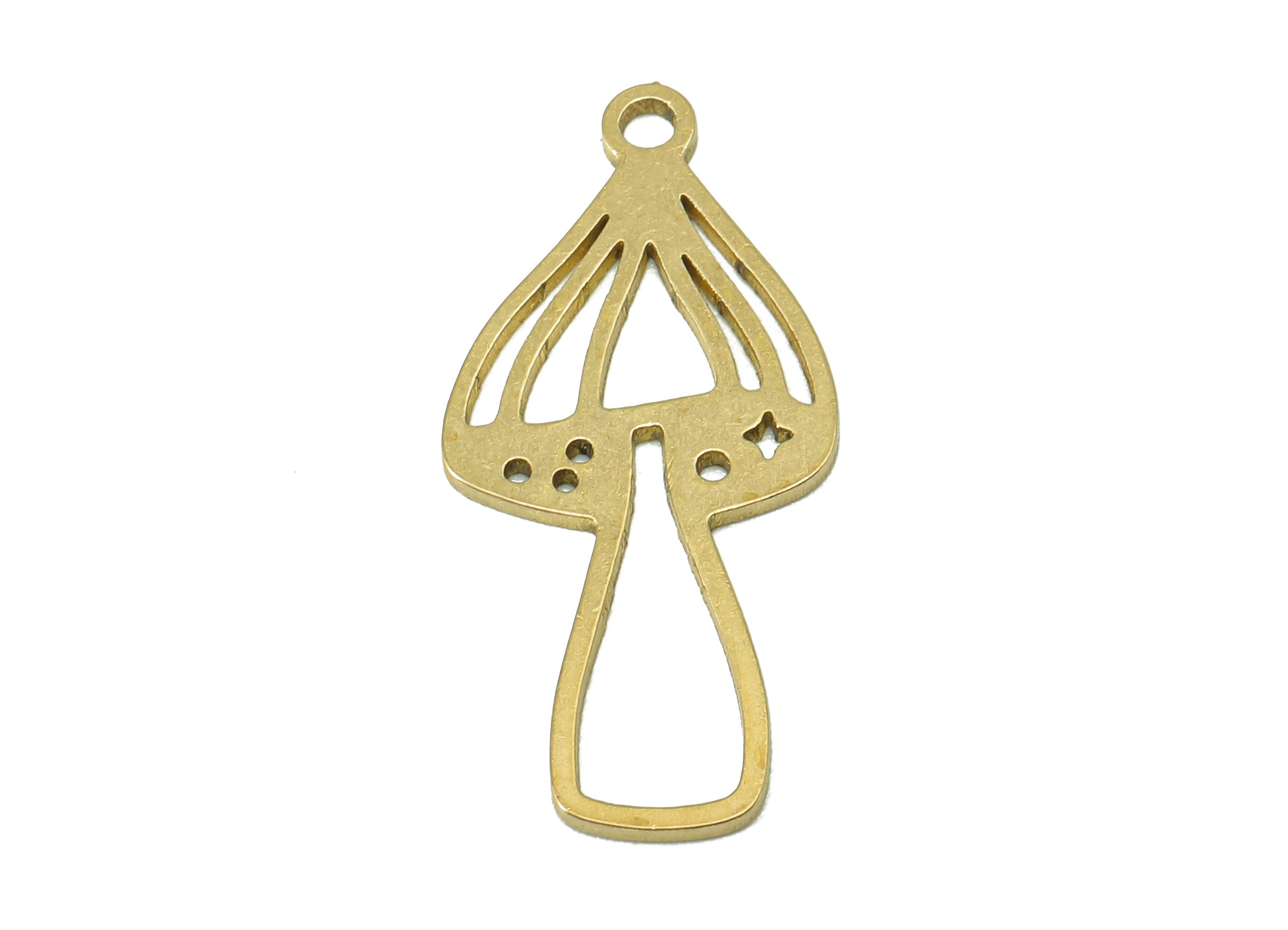 Brass Mushroom Earring Charm - Raw Brass Hollow Earring - Botanical Pendant With Loop - Charm For Necklace - 24.9x11.4x0.7mm - PPZ0232 - DOMEDBAZAAR