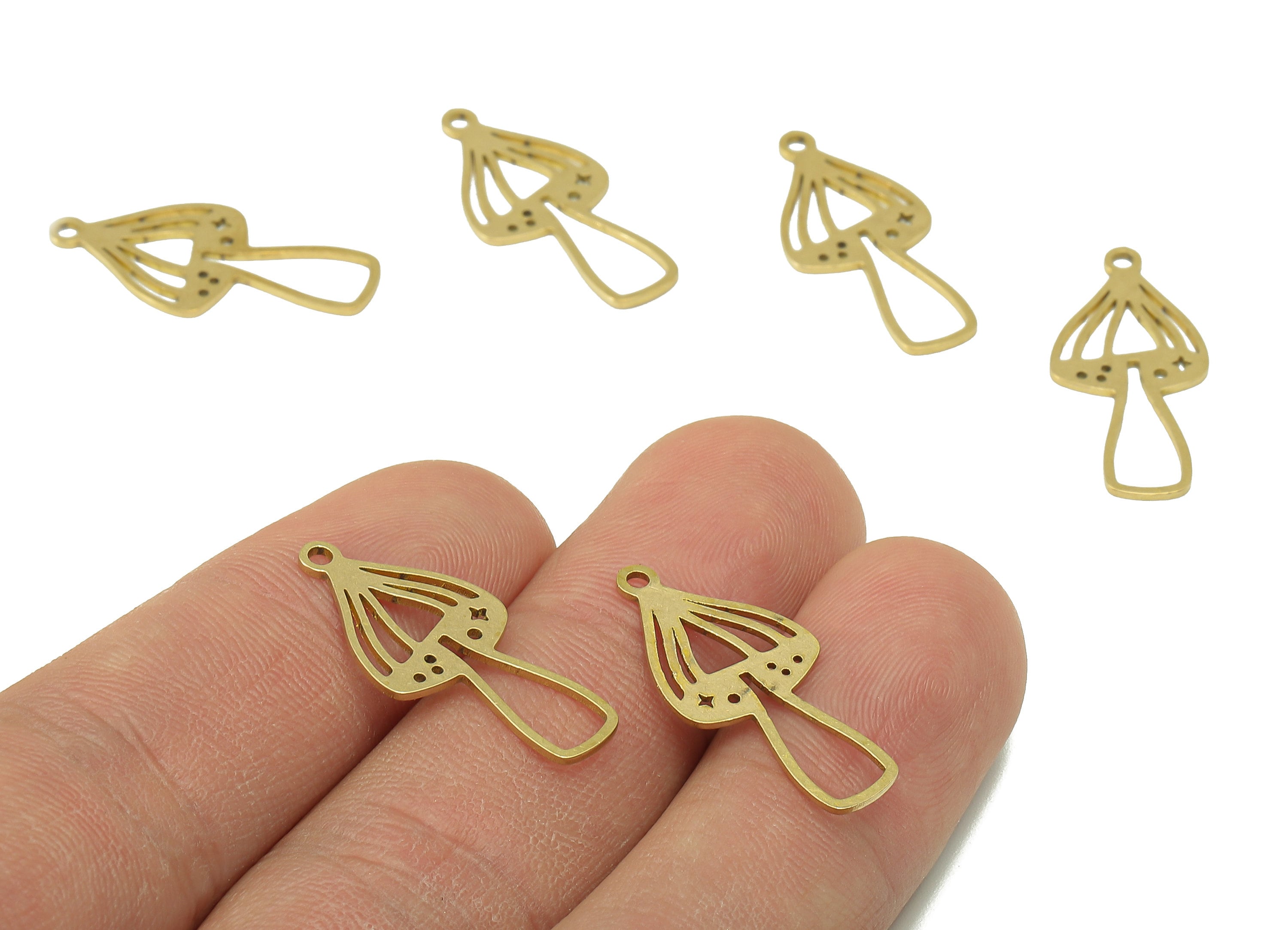 Brass Mushroom Earring Charm - Raw Brass Hollow Earring - Botanical Pendant With Loop - Charm For Necklace - 24.9x11.4x0.7mm - PPZ0232 - DOMEDBAZAAR