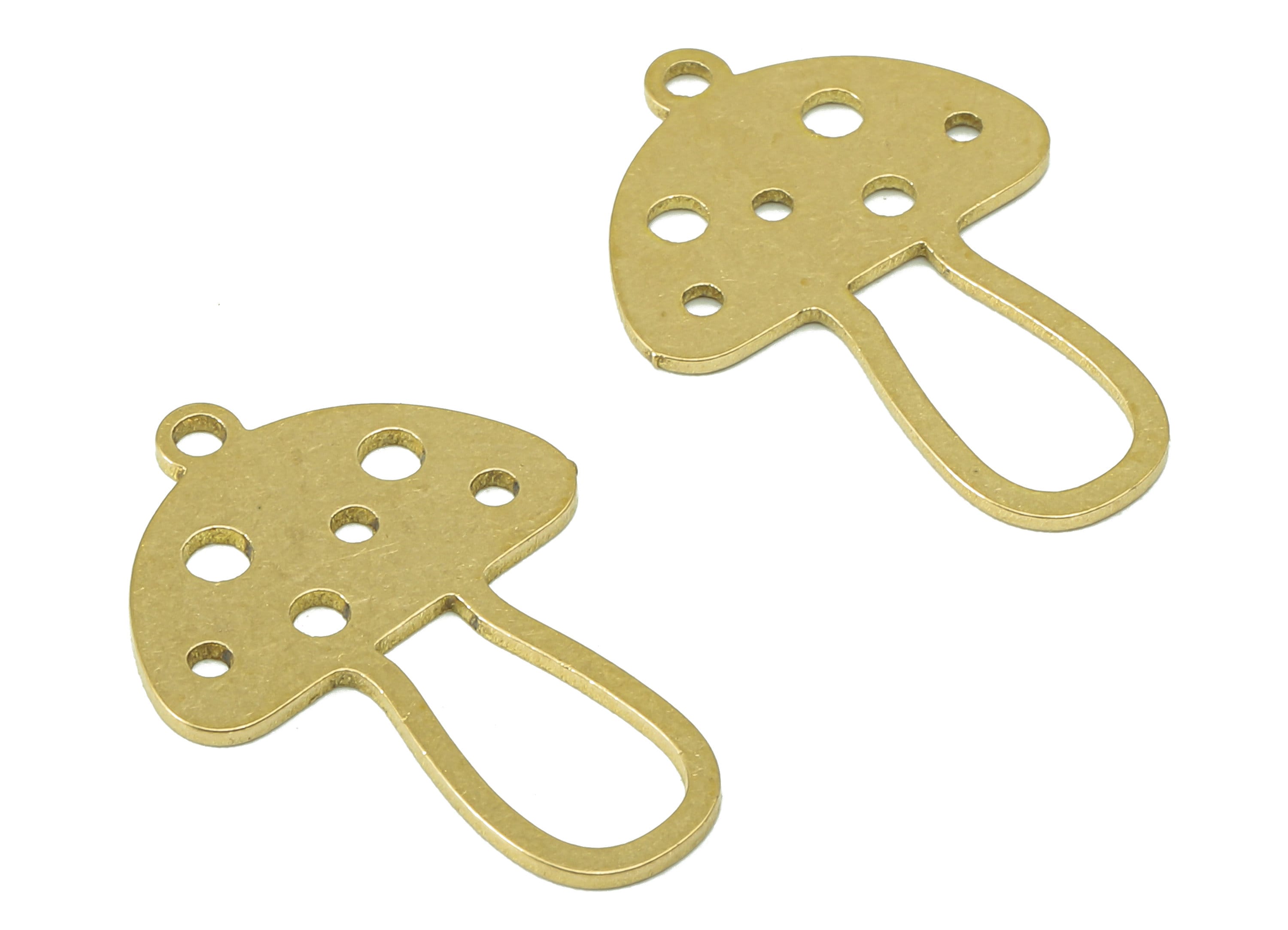 Brass Mushroom Earring Charm - Raw Brass Round Hollow Earring - Botanical Pendant With Loop - Charm For Necklace - 22.8x15.4x0.7mm - PPZ0237 - DOMEDBAZAAR