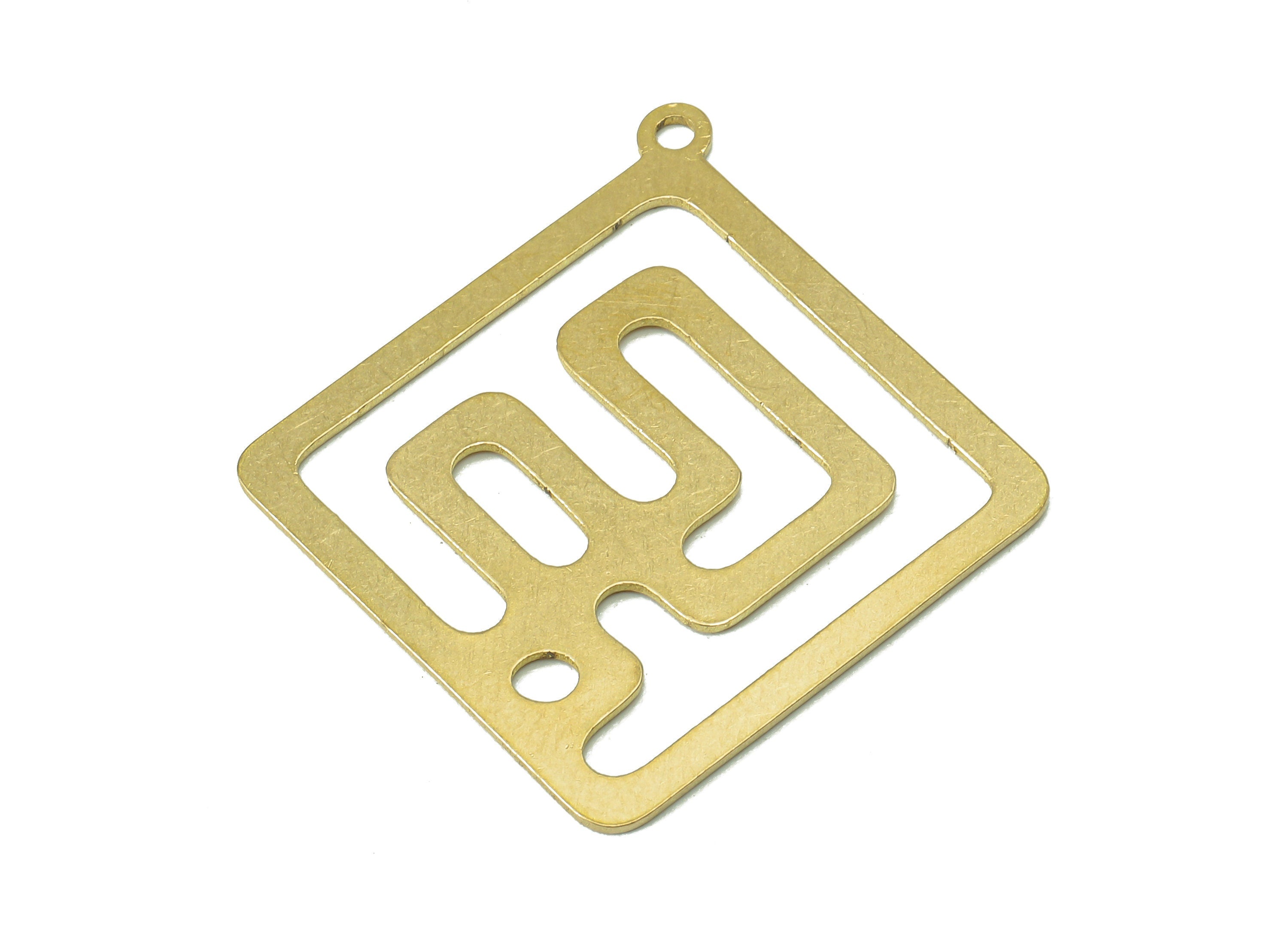 Brass Square Earring Charm - Raw Brass Hollow Earring - Rhombus Pendant With Loop - Diamond Charm For Necklace - 34.8x32.7x0.7mm - PPA7100 - DOMEDBAZAAR