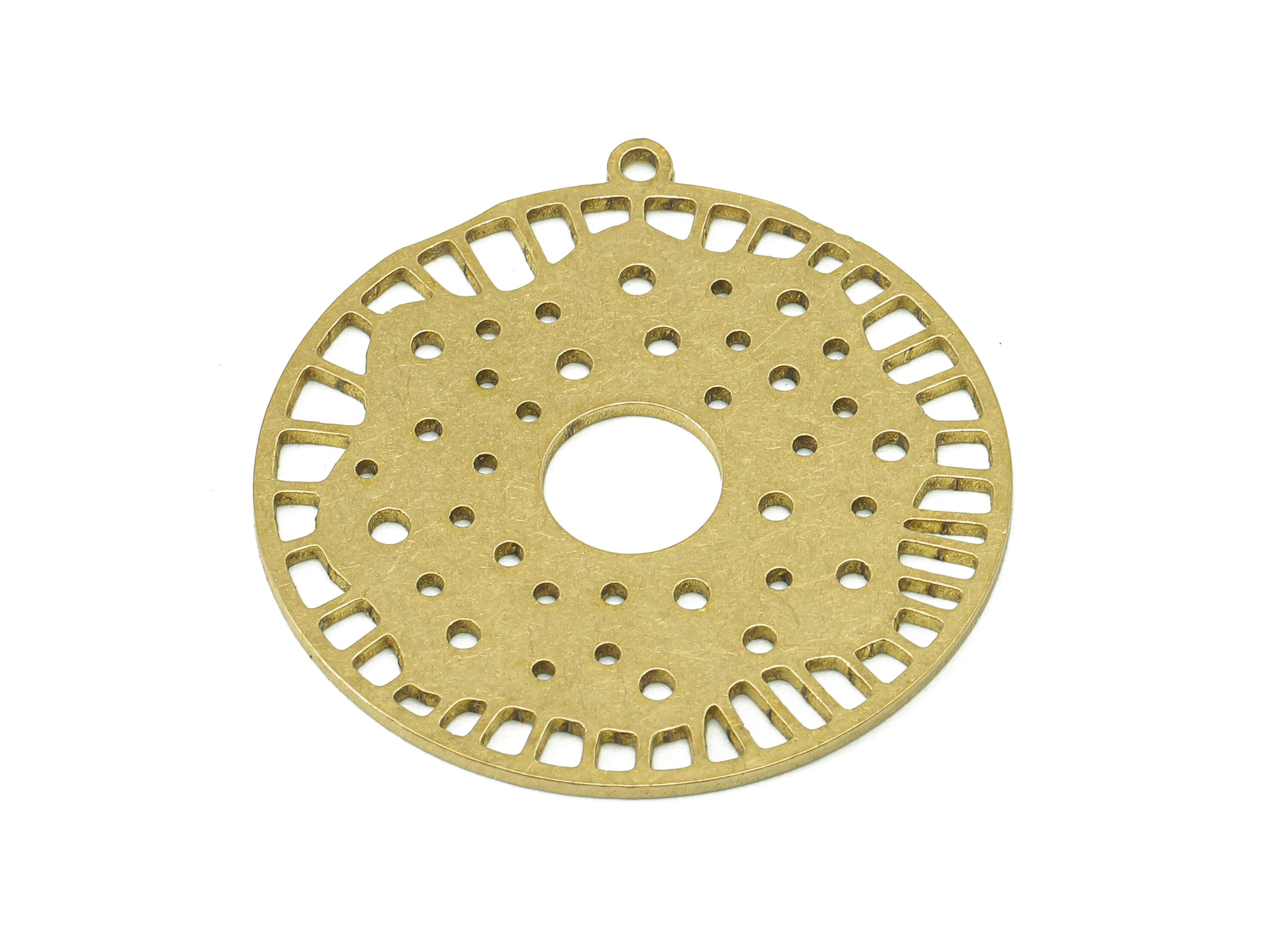 Brass Round Earring Charm - Raw Brass Circle Dots Hollow Earring - Spot Pendant With Loop - Charm For Necklace - 34.1x34.7x0.9mm - PPA7447 - DOMEDBAZAAR
