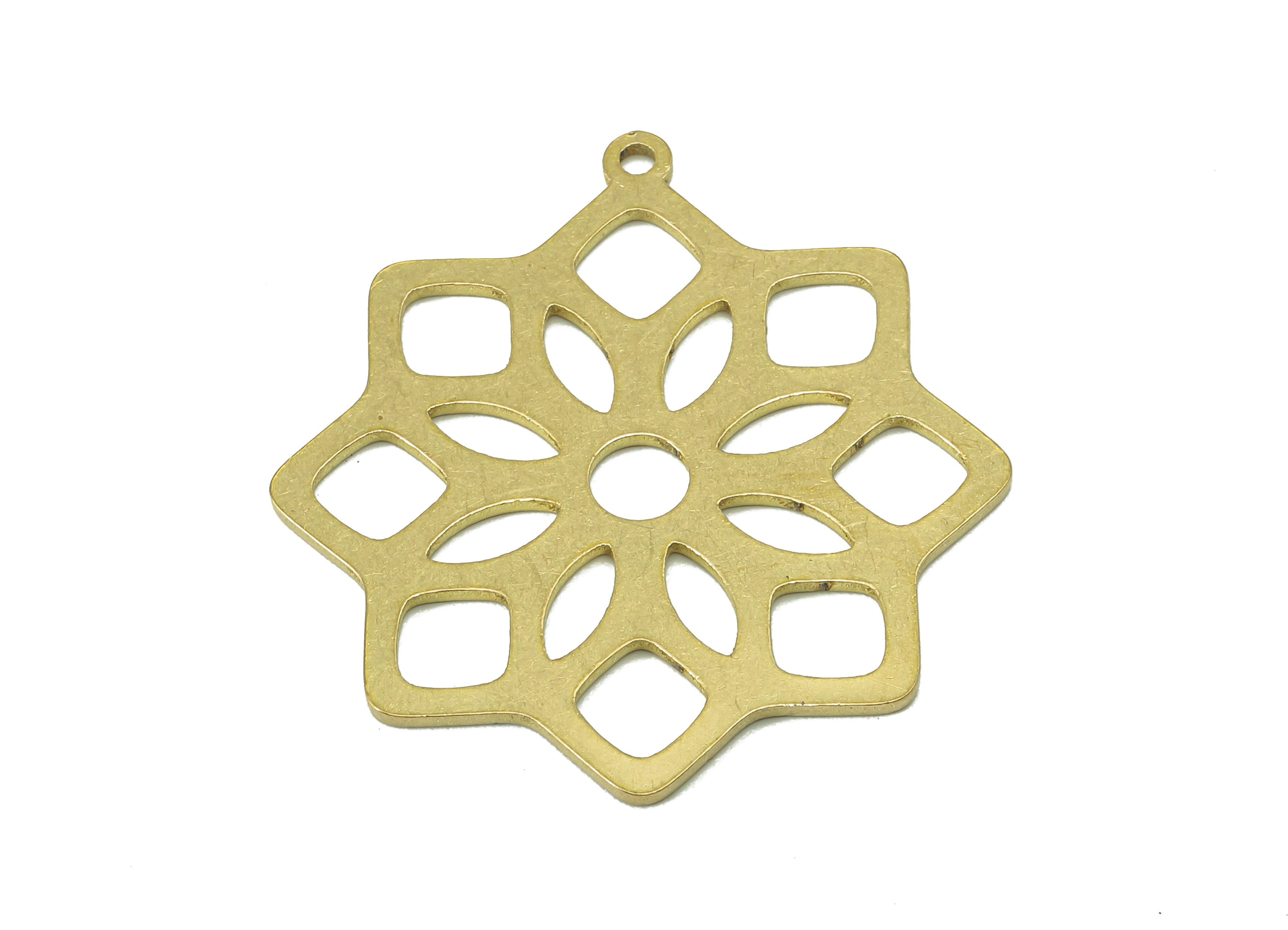 Brass Flower Earring Charms - Raw Brass Flower Earring - Flower Pendant With Loop - Botanical Charm For Necklace - 31.9x29.6x0.9mm - PPA7102 - DOMEDBAZAAR