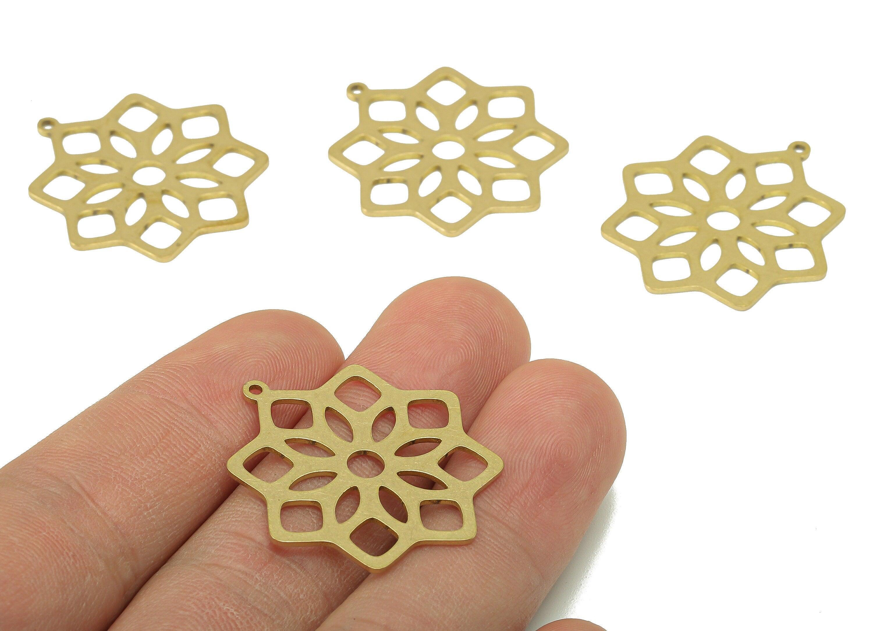 Brass Flower Earring Charms - Raw Brass Flower Earring - Flower Pendant With Loop - Botanical Charm For Necklace - 31.9x29.6x0.9mm - PPA7102 - DOMEDBAZAAR